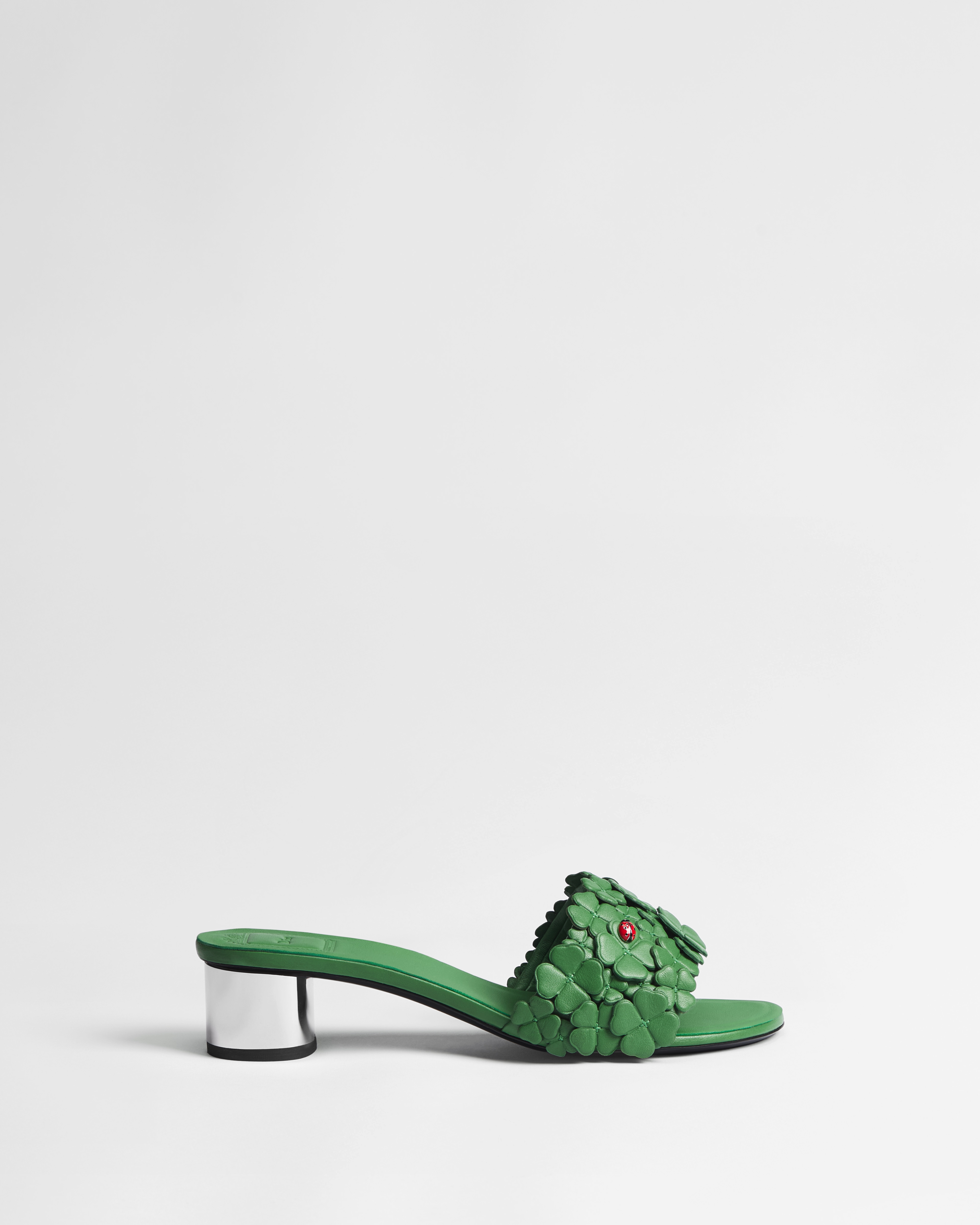 Dior Bloom Heeled Slide Green Dior Clover Embroidered Lambskin E02
