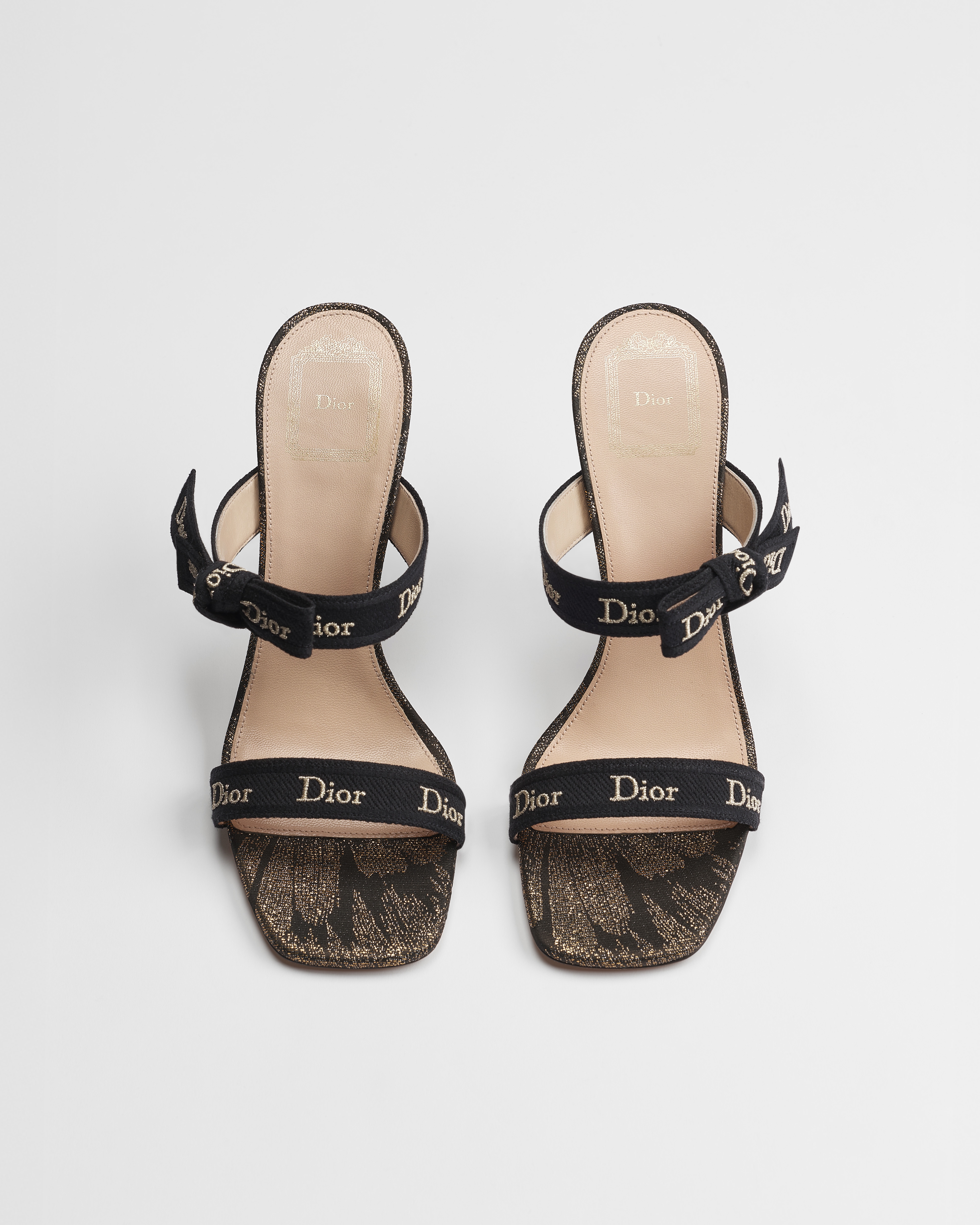 J'Adior Heeled Sandal with Straps Black and Gold-Tone Dior Byzance Feathers Jacquard E06