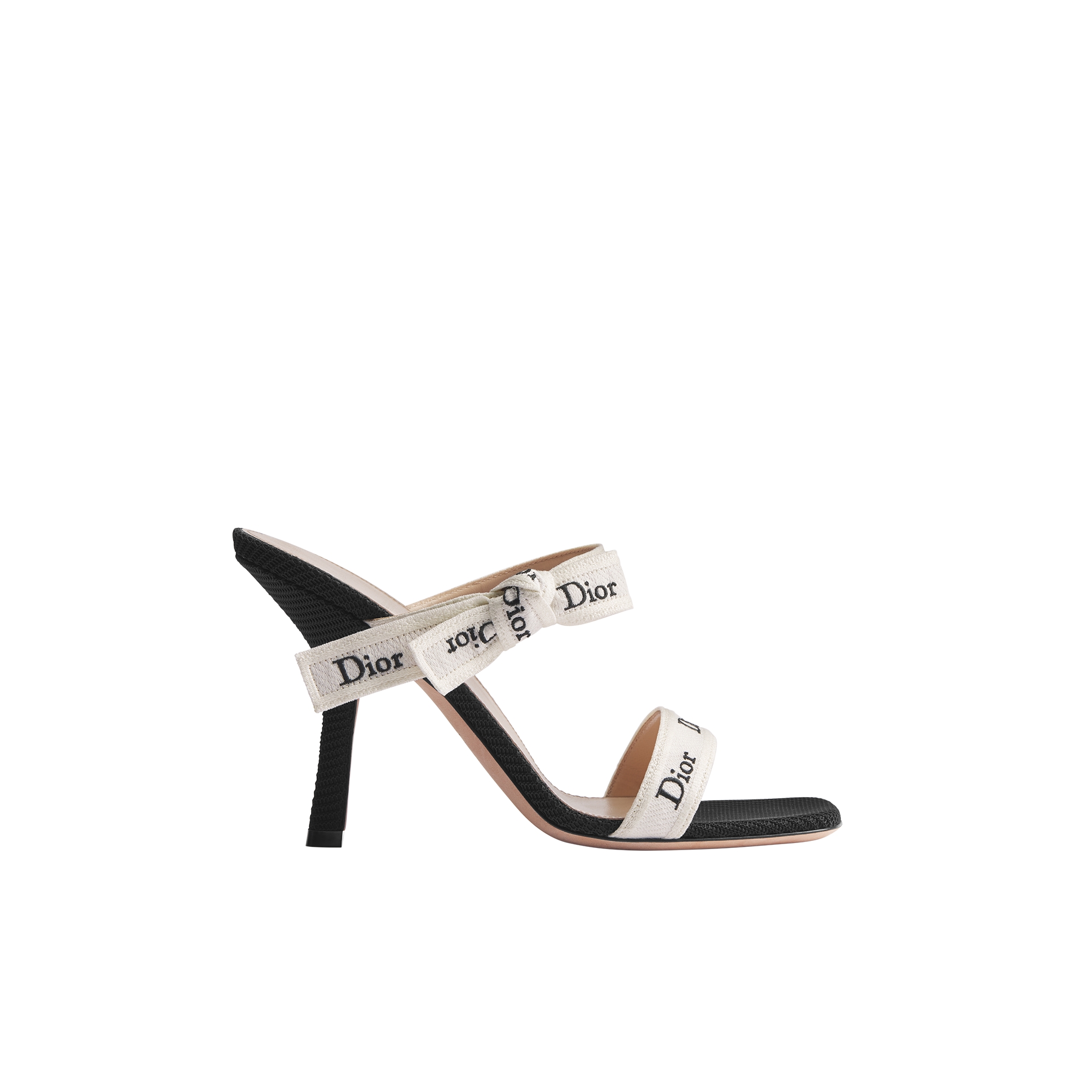 Heeled Sandal with J'Adior Straps Black Embroidered Cotton | DIOR US