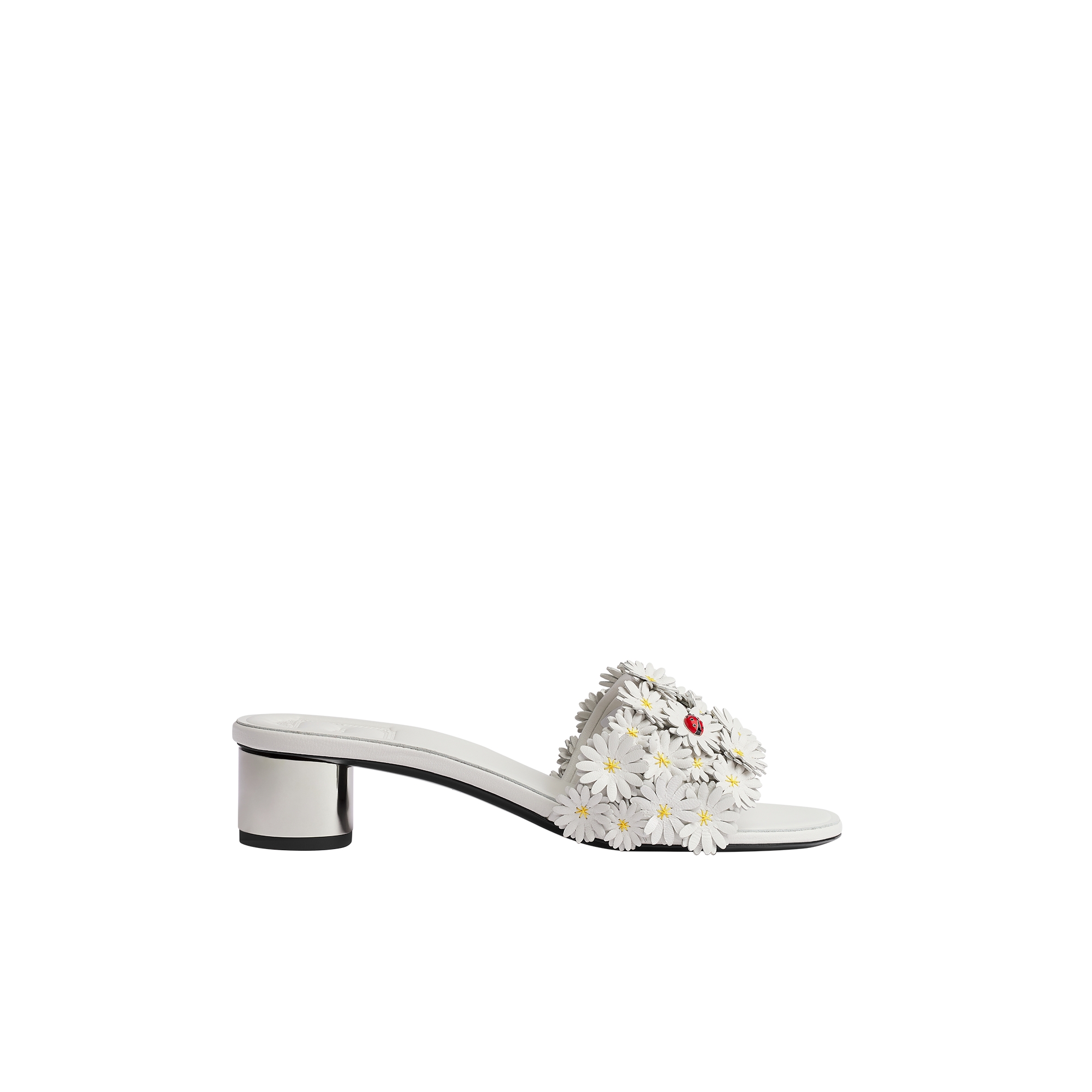 C.Dior キャンバス ハイヒール オープントゥ Dior Bloom Heeled Slide White Dior Daisy Embroidered Lambskin | DIOR