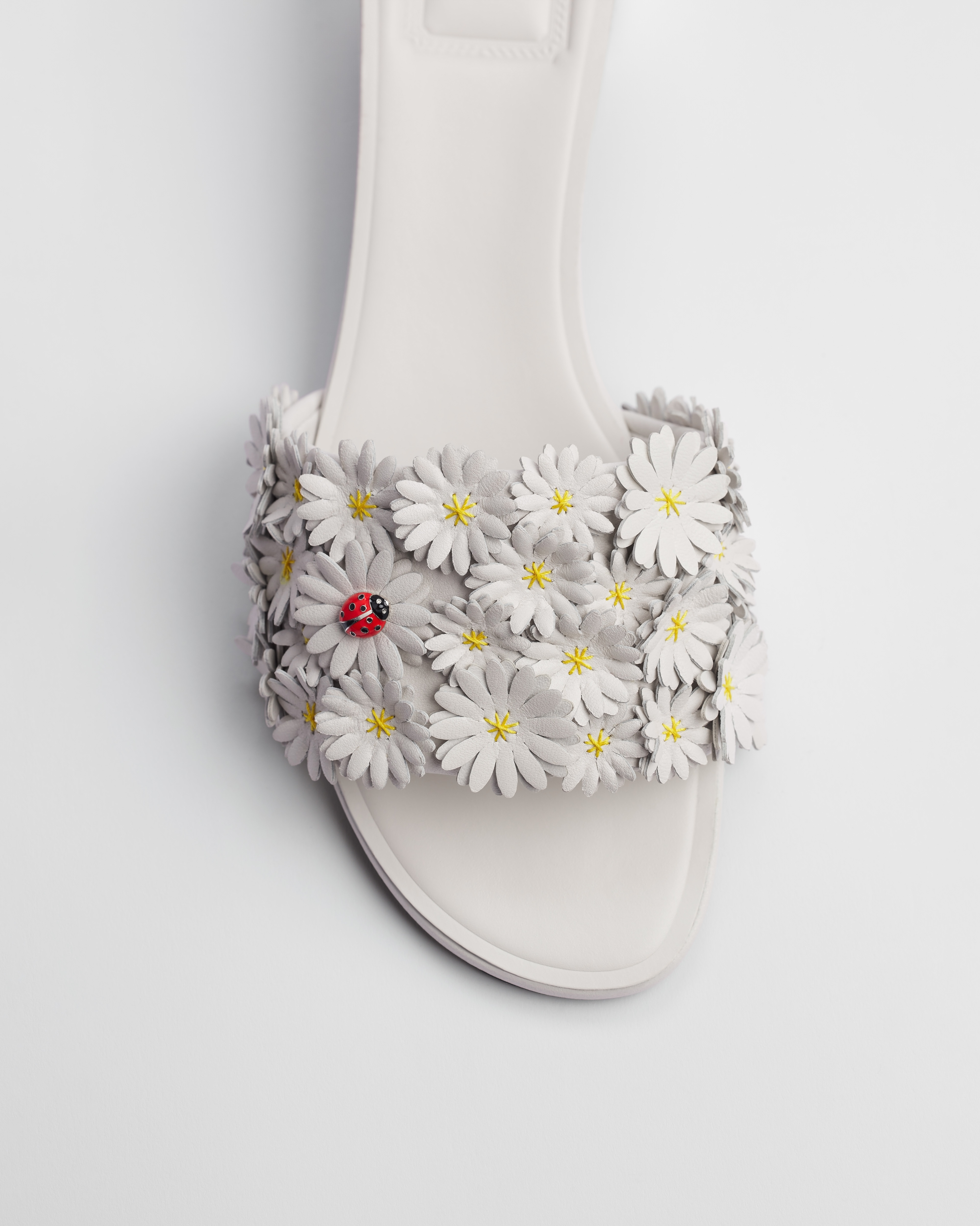 Dior Bloom Heeled Slide White Dior Daisy Embroidered Lambskin E10