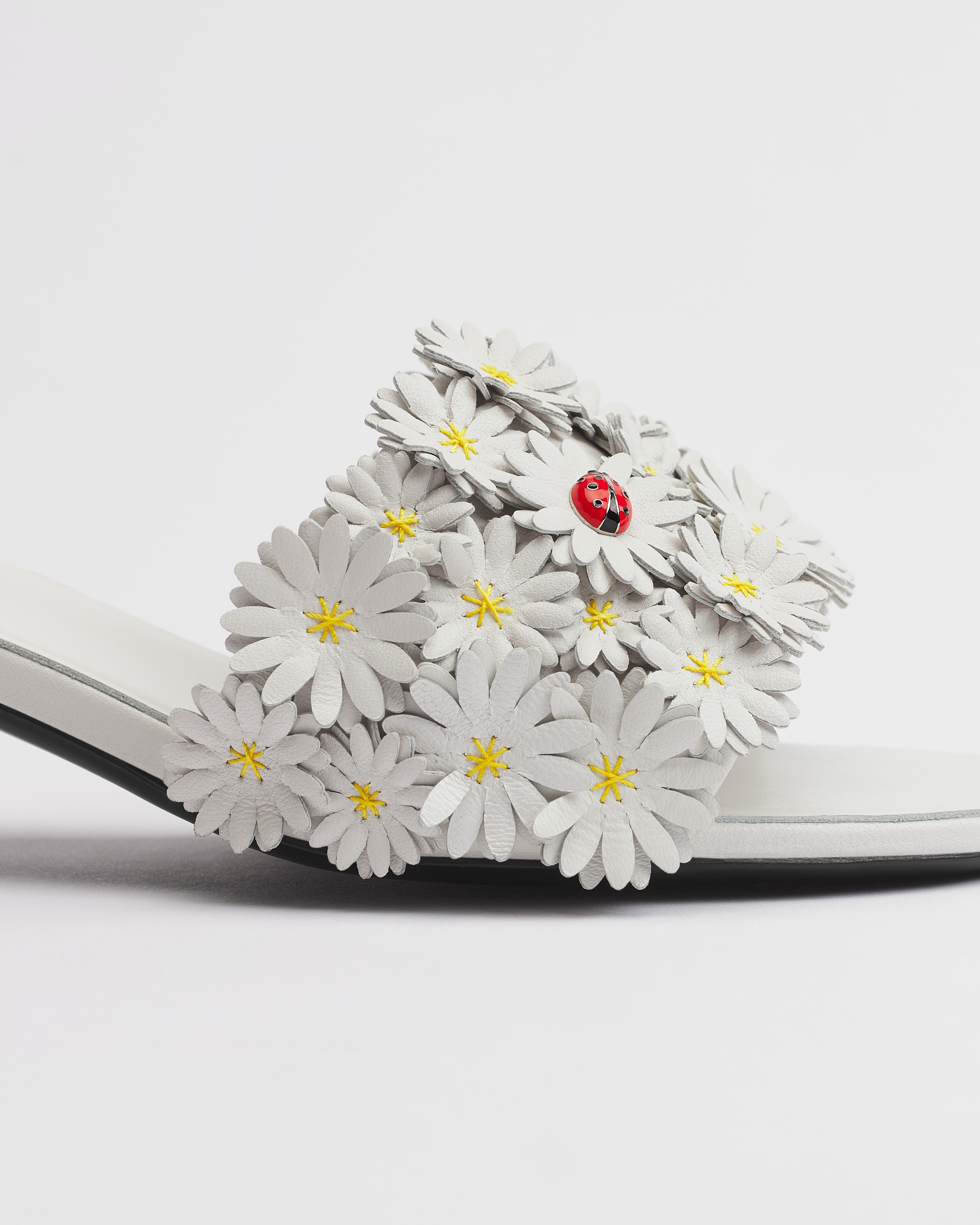 Dior Bloom Heeled Slide White Dior Daisy Embroidered Lambskin E11