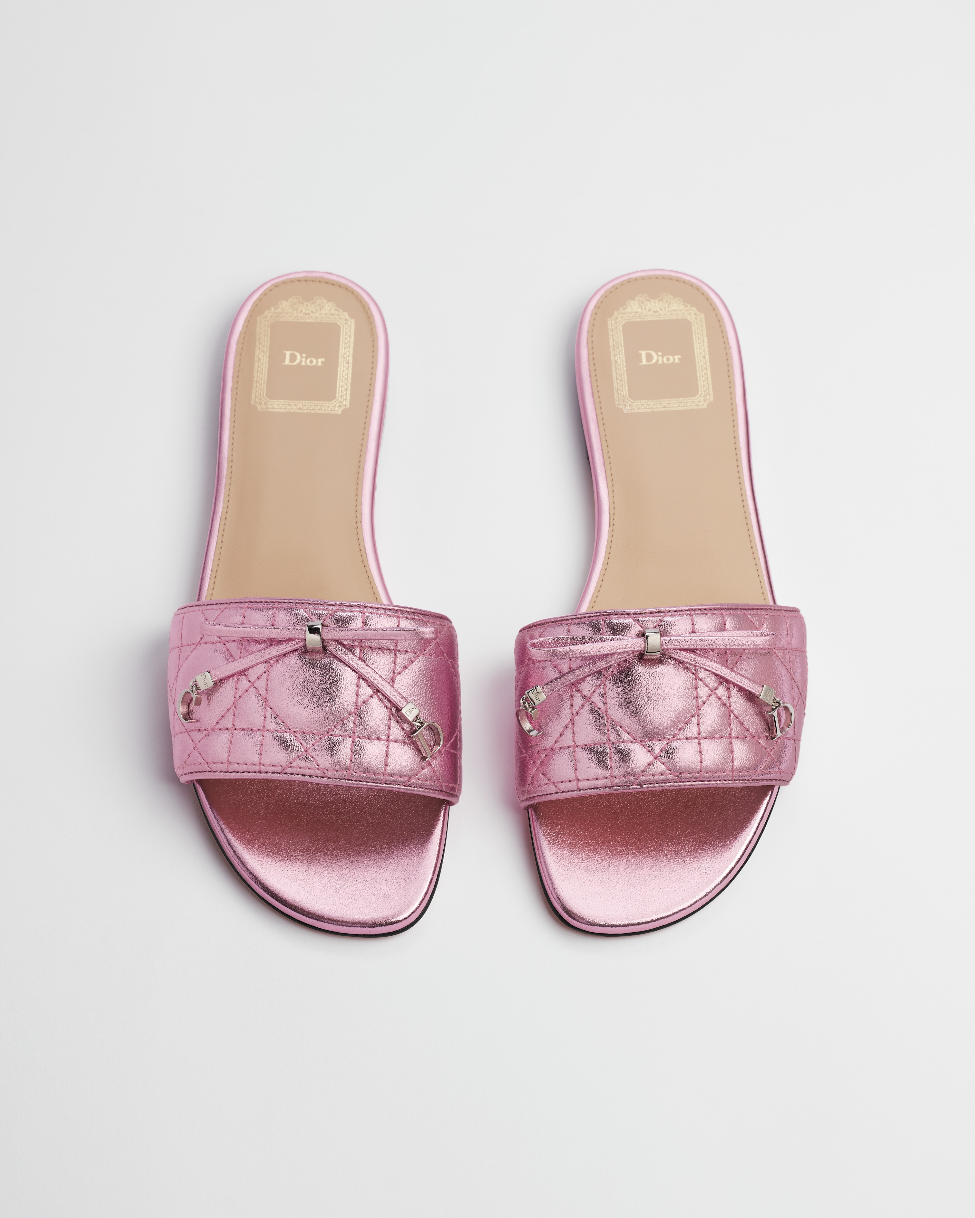 Dior Or Dior Cannage Slide Pink Laminated Lambskin with Quilted Cannage Motif E06