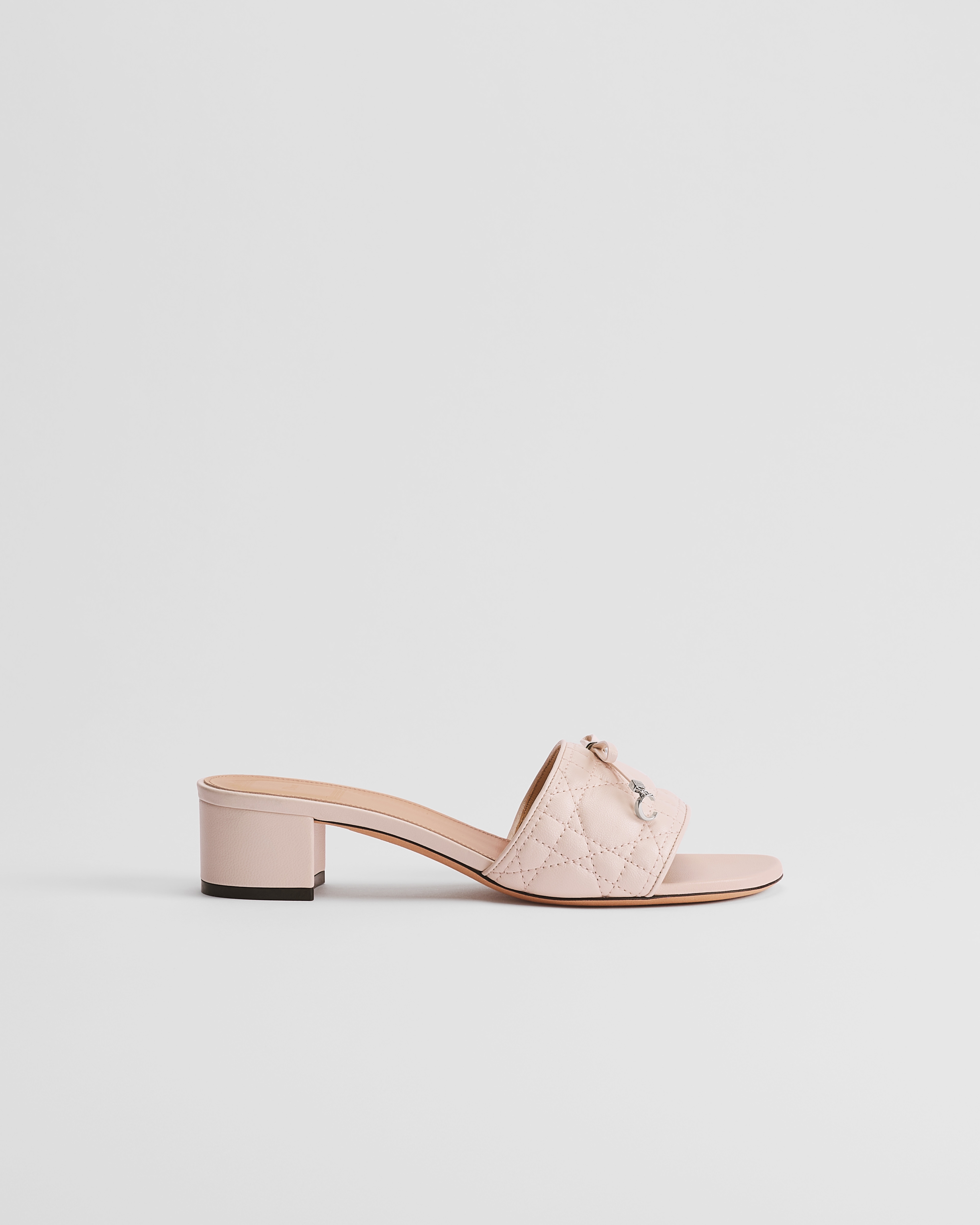 Dior Cannage Heeled Slide Dragée Pink Quilted Cannage Lambskin E02