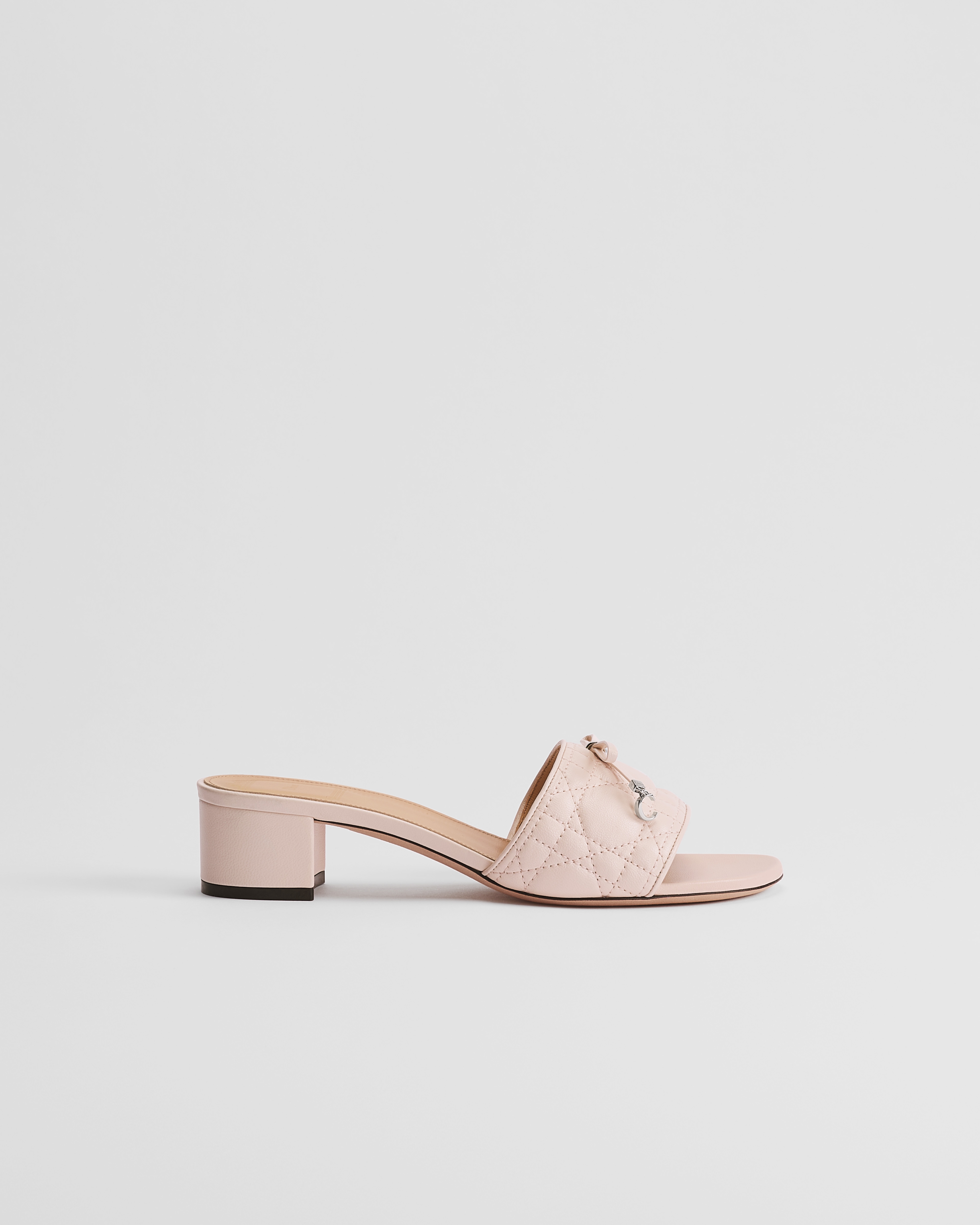 Dior Cannage Heeled Slide Dragée Pink Quilted Cannage Lambskin E02