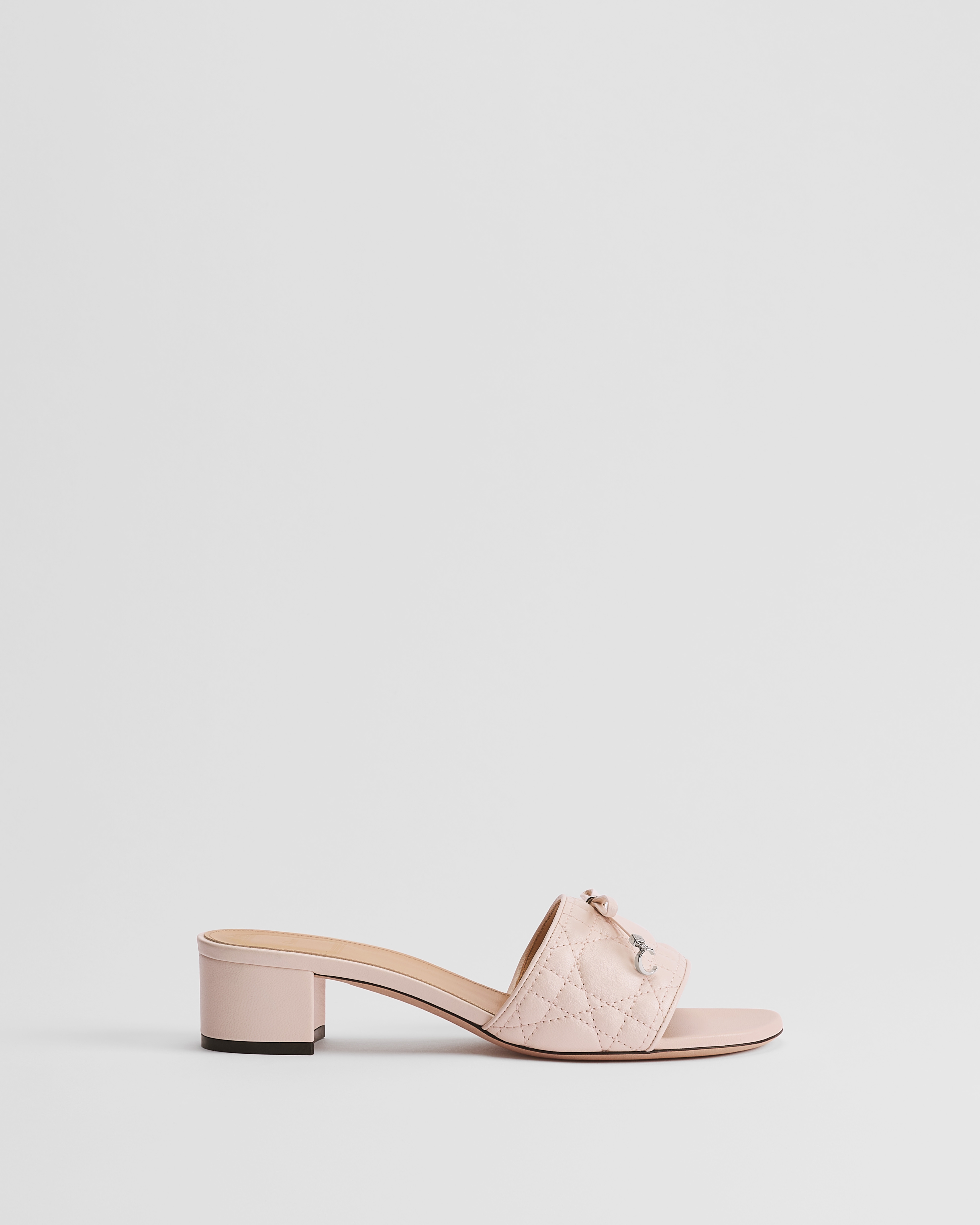 Dior Cannage Heeled Slide Dragée Pink Quilted Cannage Lambskin E02