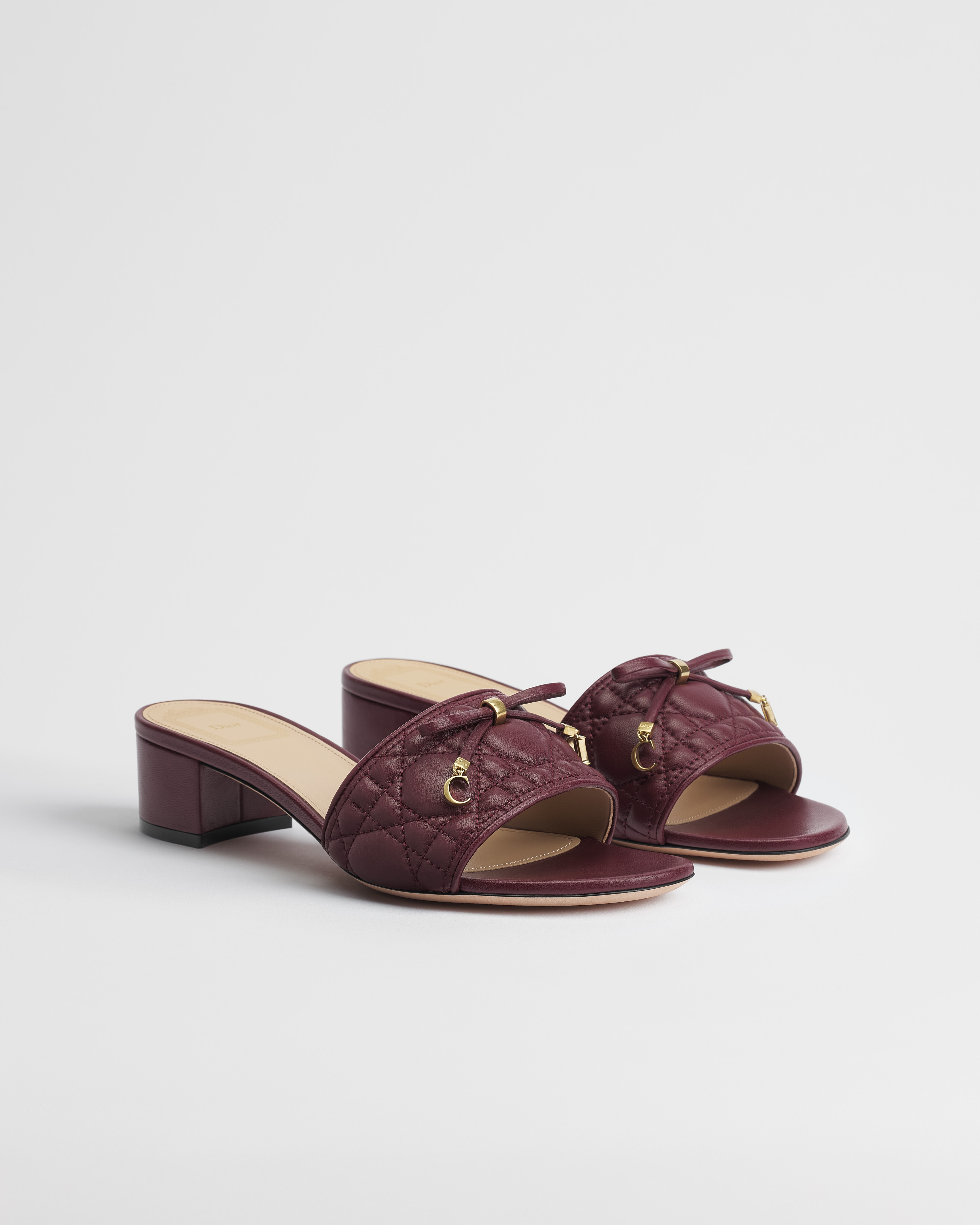 Dior Or Dior Cannage Heeled Slide Rouge Hermitage Quilted Cannage Lambskin E03