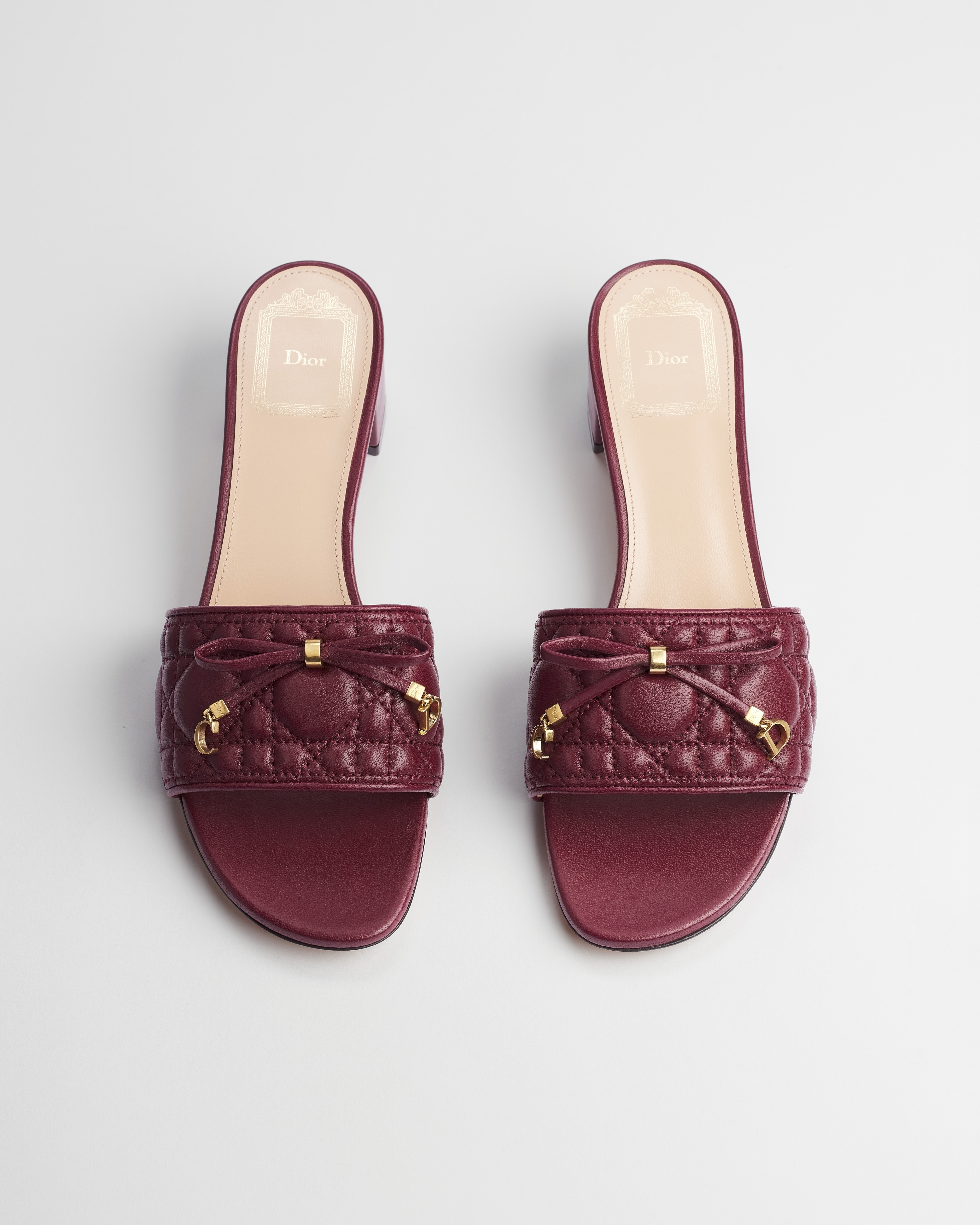 Dior Or Dior Cannage Heeled Slide Rouge Hermitage Quilted Cannage Lambskin E06