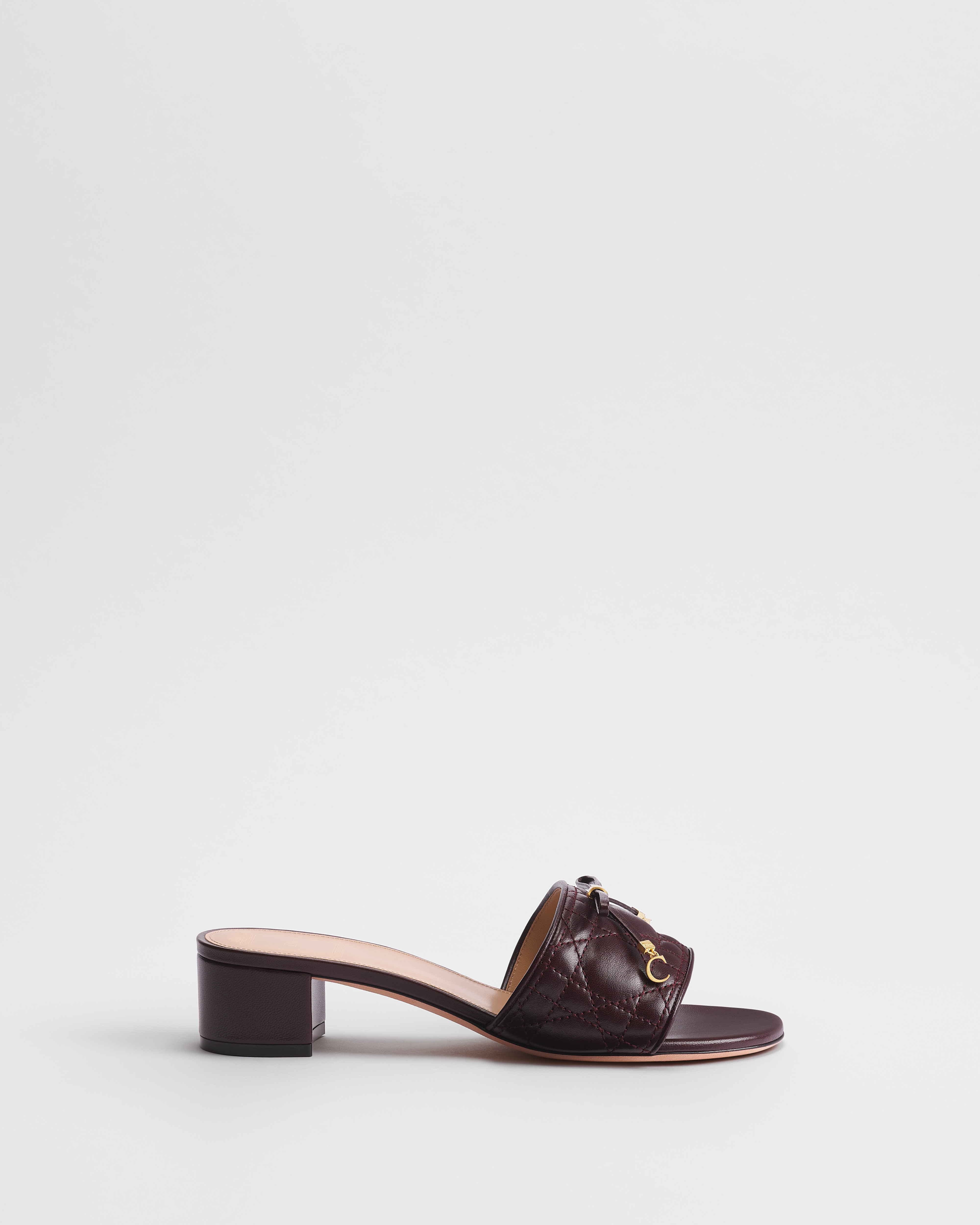 Dior Cannage Heeled Slide Burgundy Quilted Cannage Lambskin E02
