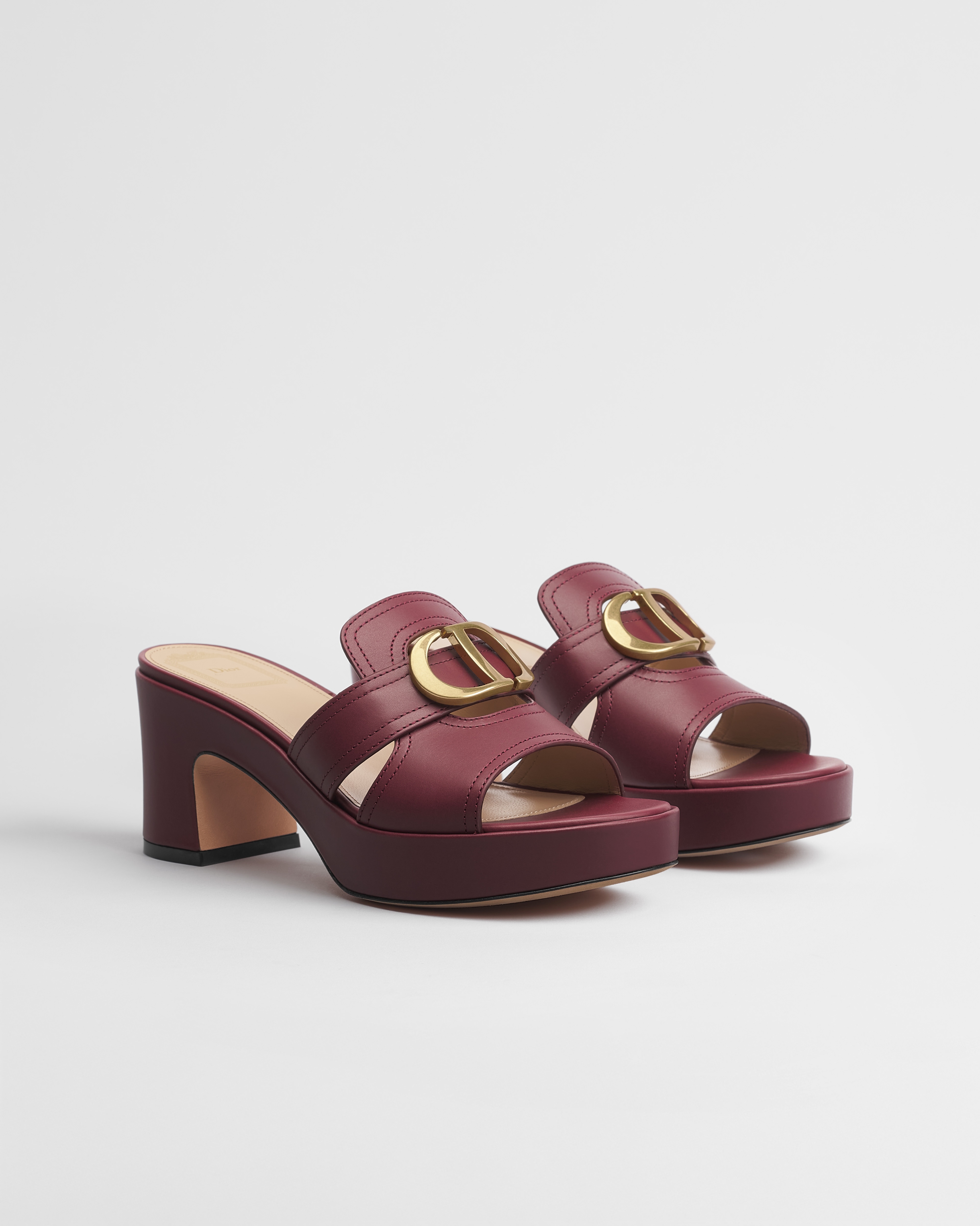 حذاء سلايد Dior Or 30 Montaigne المفتوح من الخلف بنعل سميك جلد العجل باللون الأحمر هيرميتاج E03