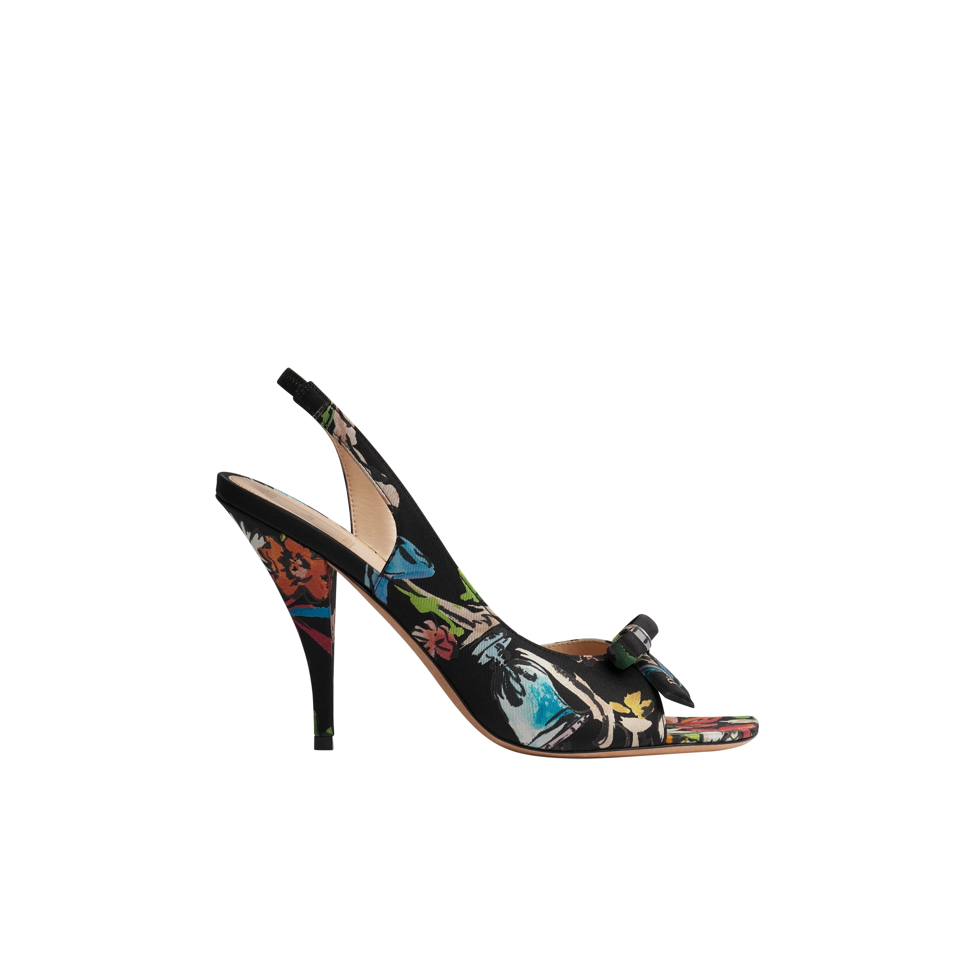 Dioriviera Dior Bow Heeled Slingback Sandal Black Technical Twill