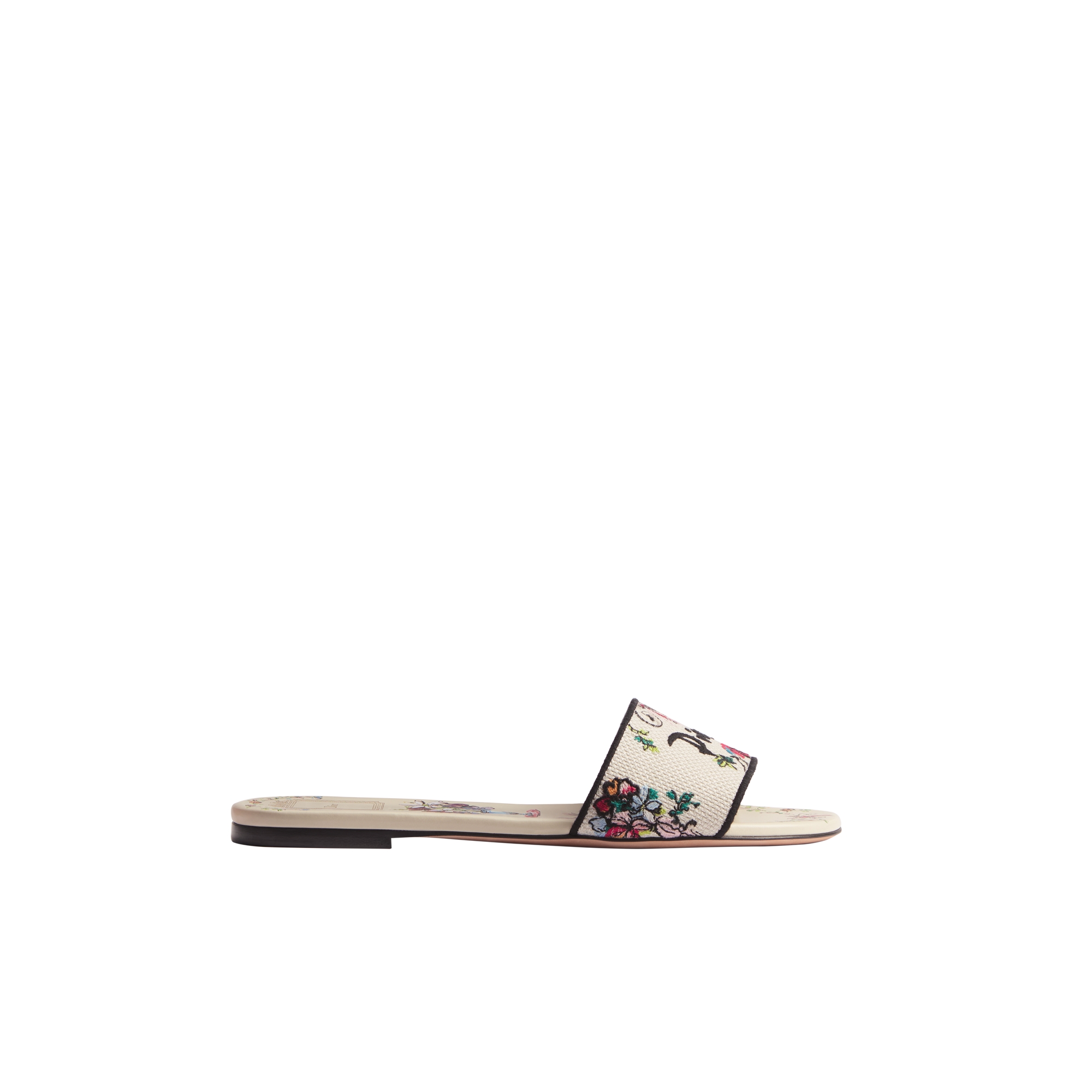 Dioriviera Dway Slide White Embroidered Cotton and Multicolor Dior Arabesque Motif E02