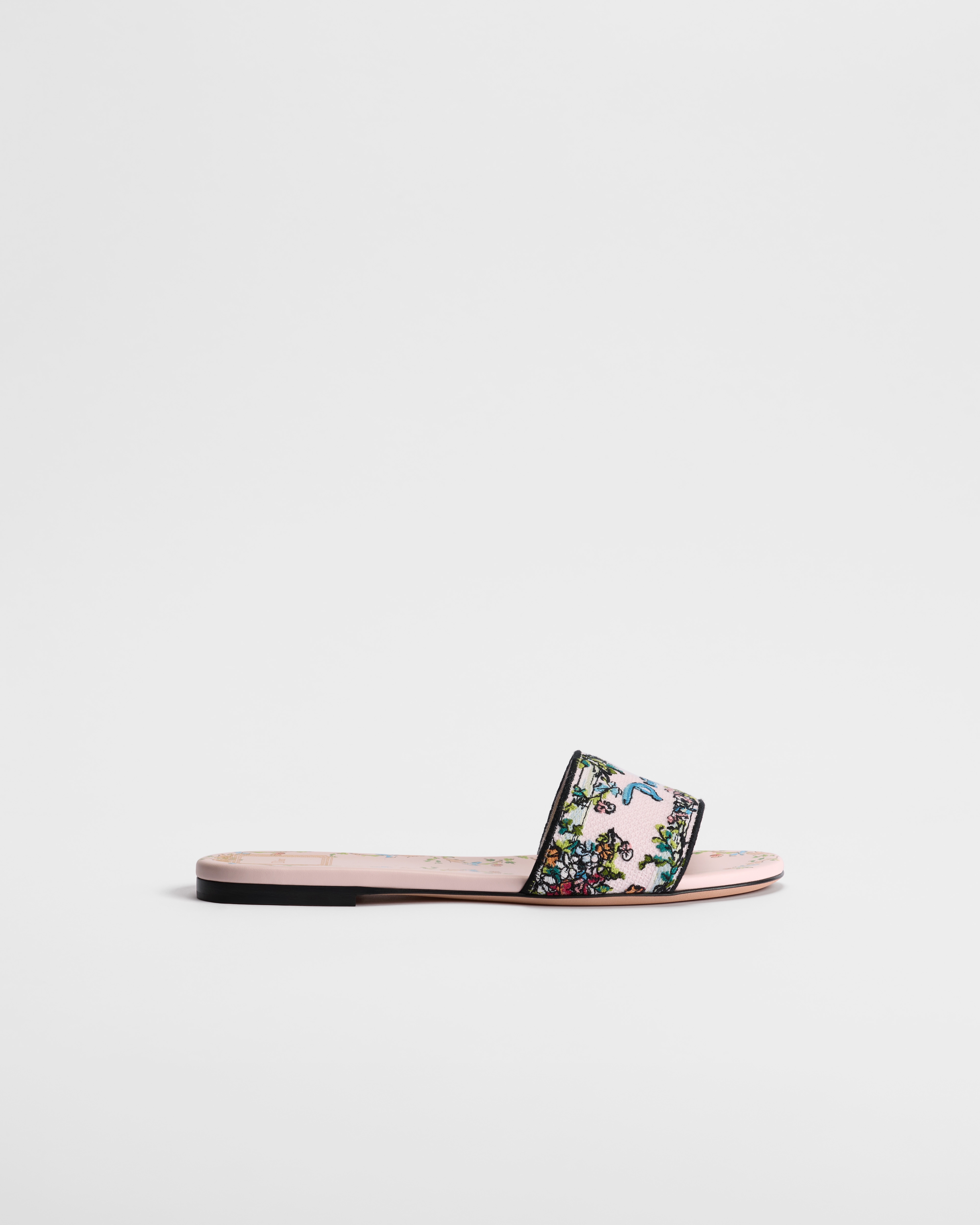 Dioriviera Dway Slide Rose Tendre Cotton Embroidered with Multicolor Dior Arabesque Motif E02