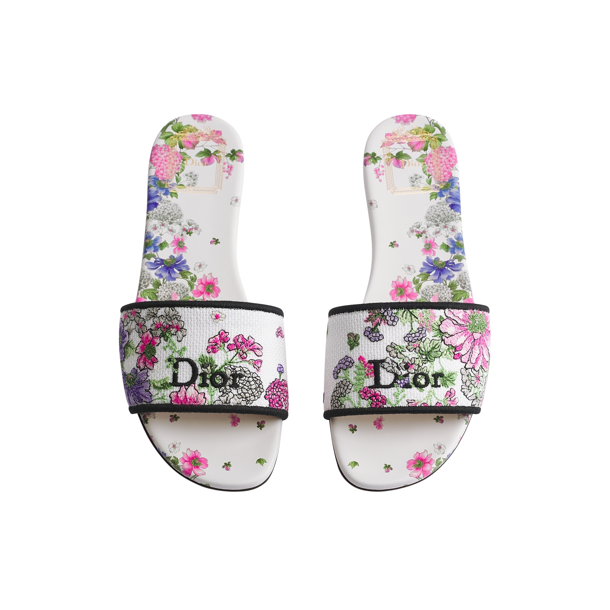 Dway Slide Embroidered Cotton and Multicolor Dior Hortensia Garden Motif E06