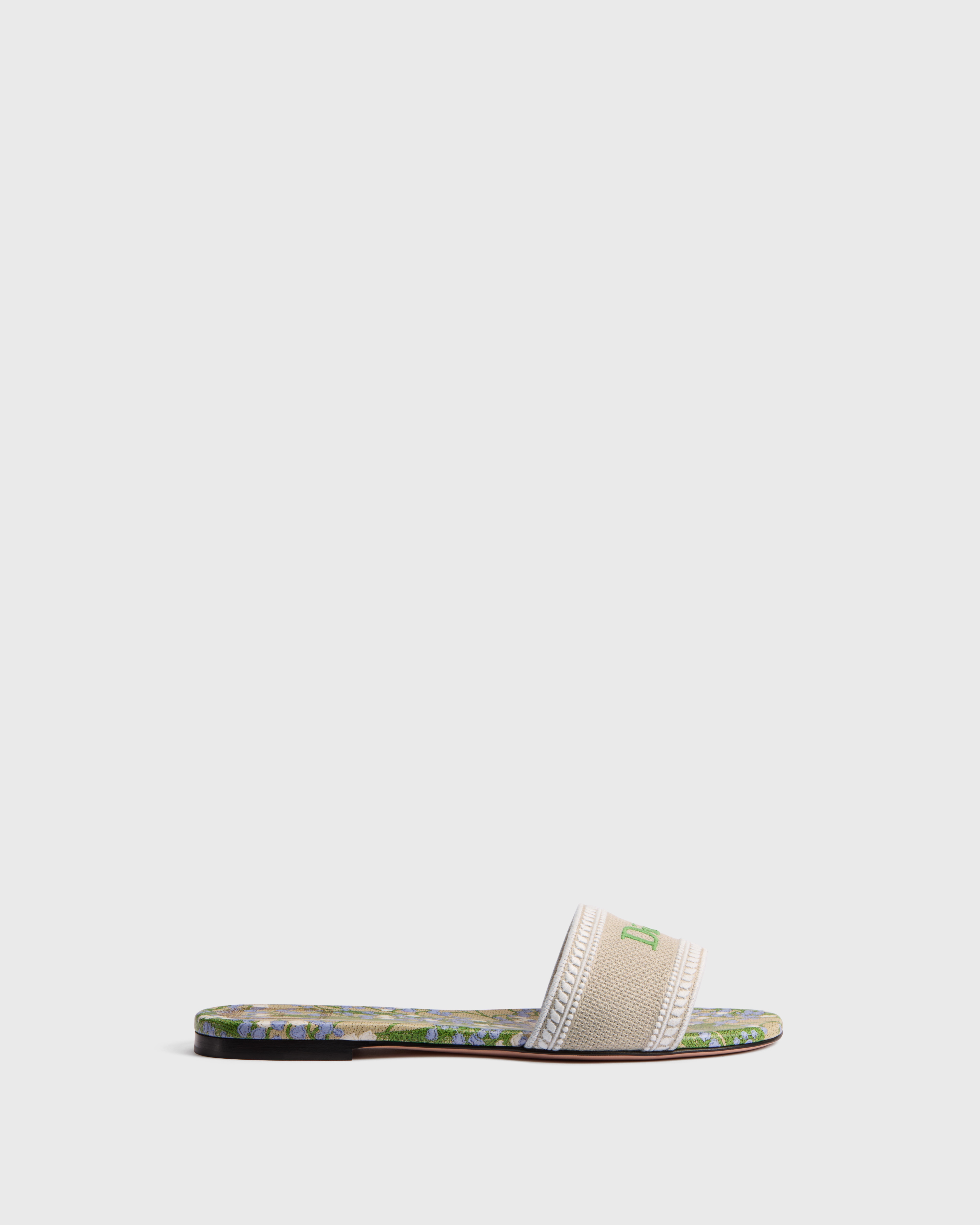 Dway Slide Natural Embroidered Cotton and Multicolor Lily of the Valley Motif E02