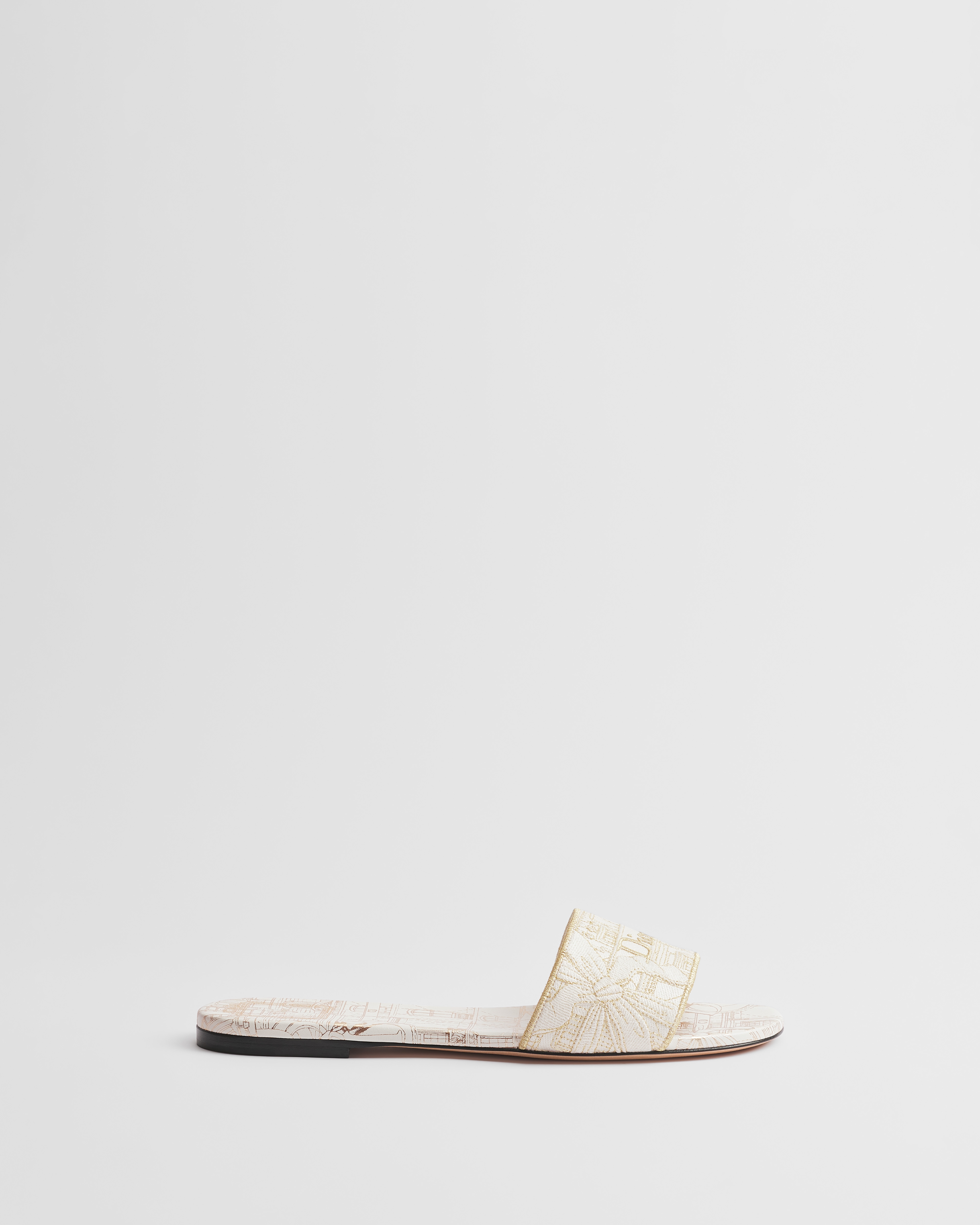 Dway Slide White Noël à Montaigne Embroidered Cotton and Gold-Tone Metallic Thread E02