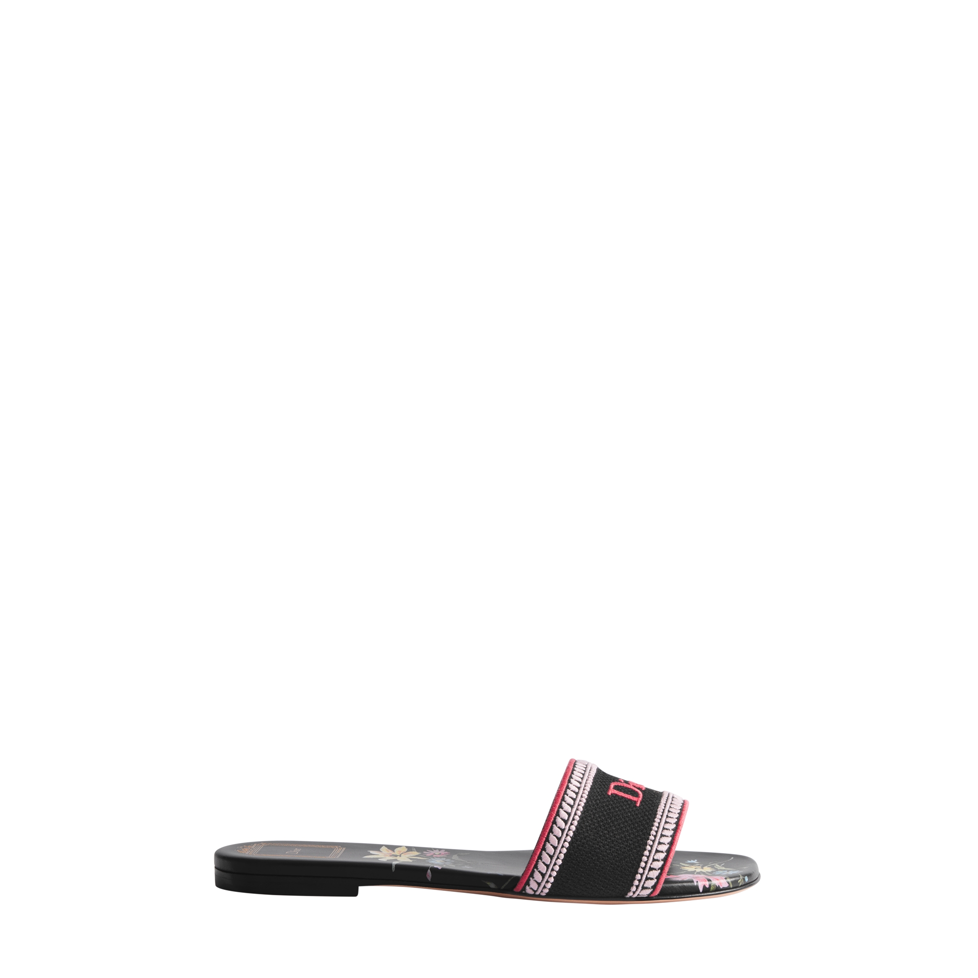 Dway Slide Black Embroidered Cotton and Multicolor Dior Secret Garden Motif E02