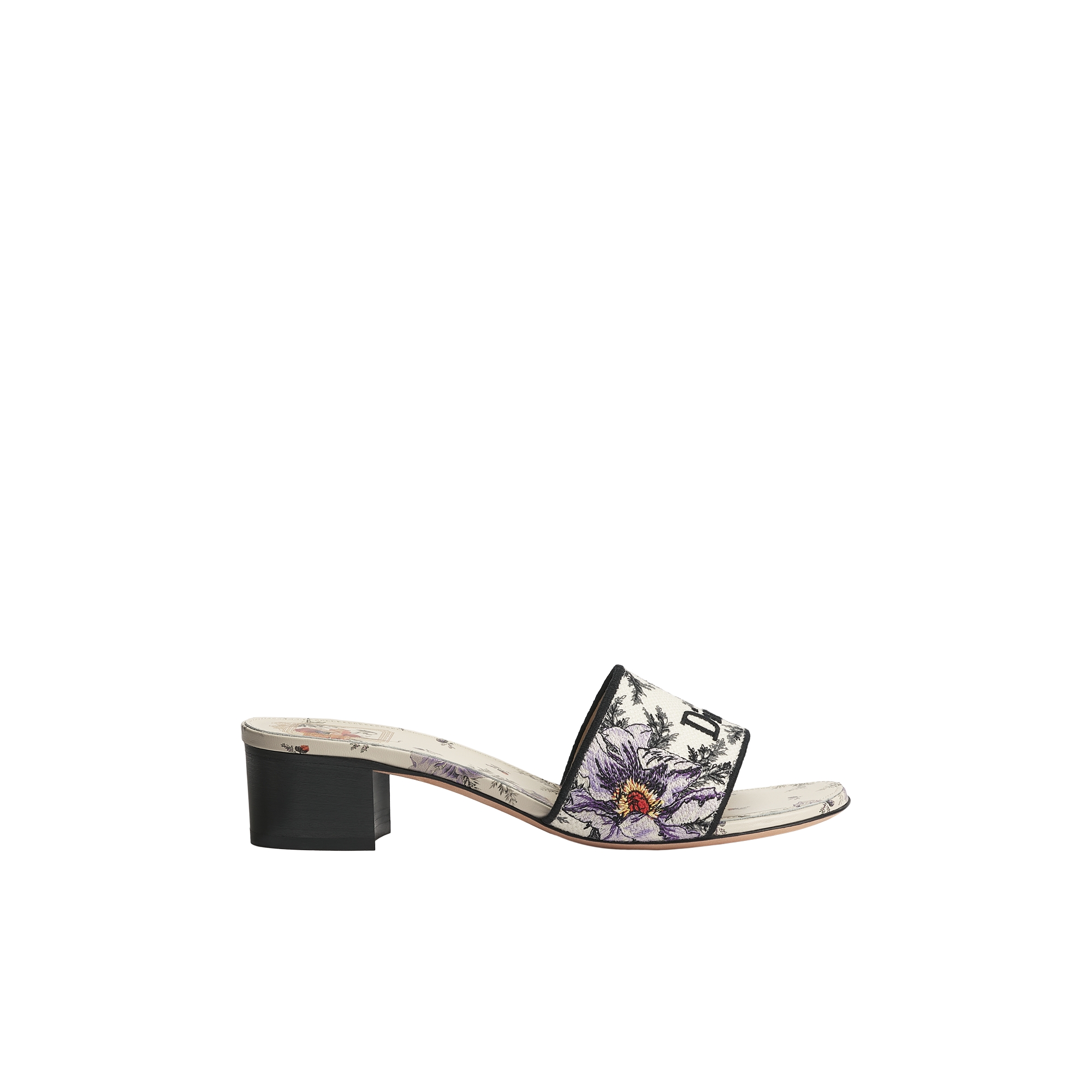 Dway Heeled Slide Beige Cotton Embroidered with Multicolor Dior Bloom Tapestry Motif E02
