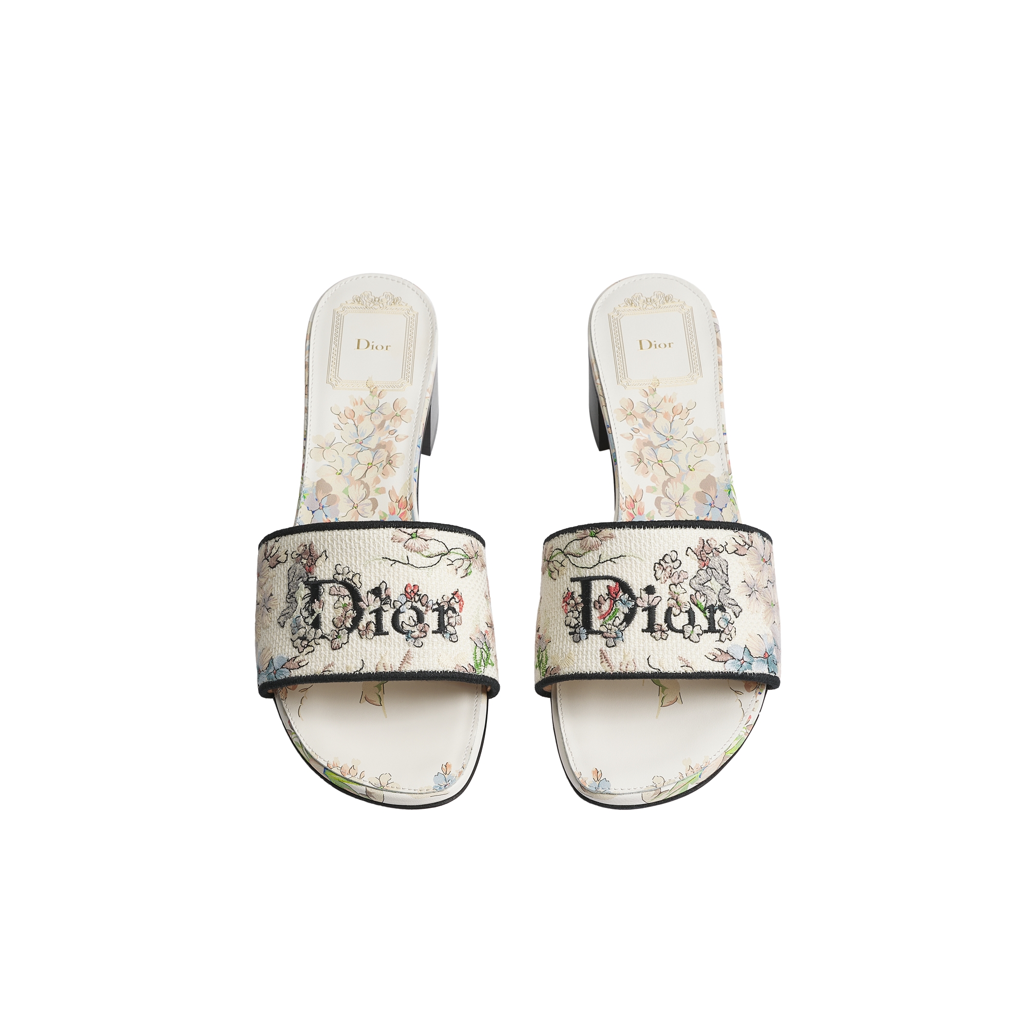 Dway Heeled Slide White and Rose des Vents Embroidered Cotton and Dior Lilac Bouquet Motif E06