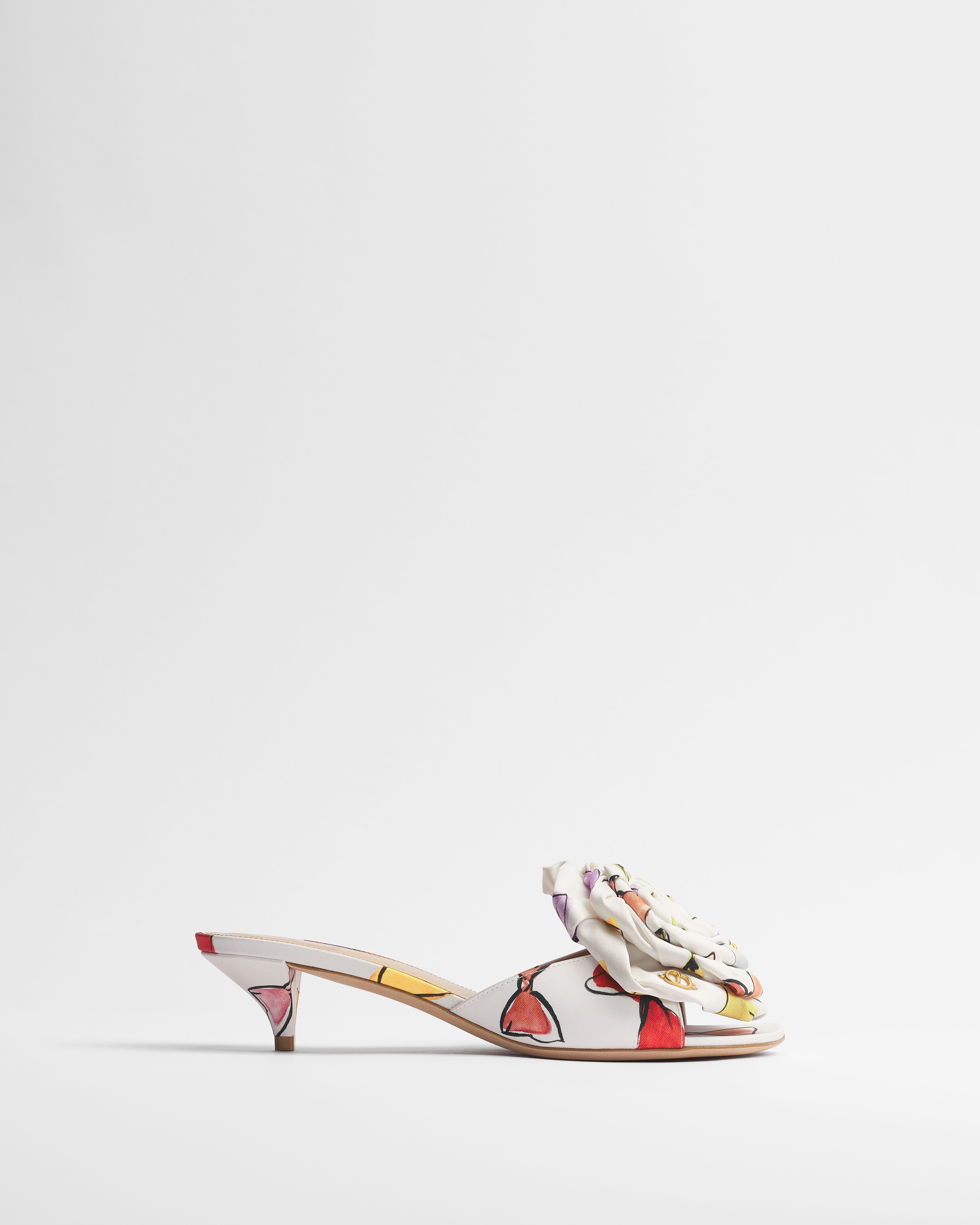 Dioriviera Dior Aurore Heeled Sandal White Technical Twill with Multicolor Dior Bows Motif E02