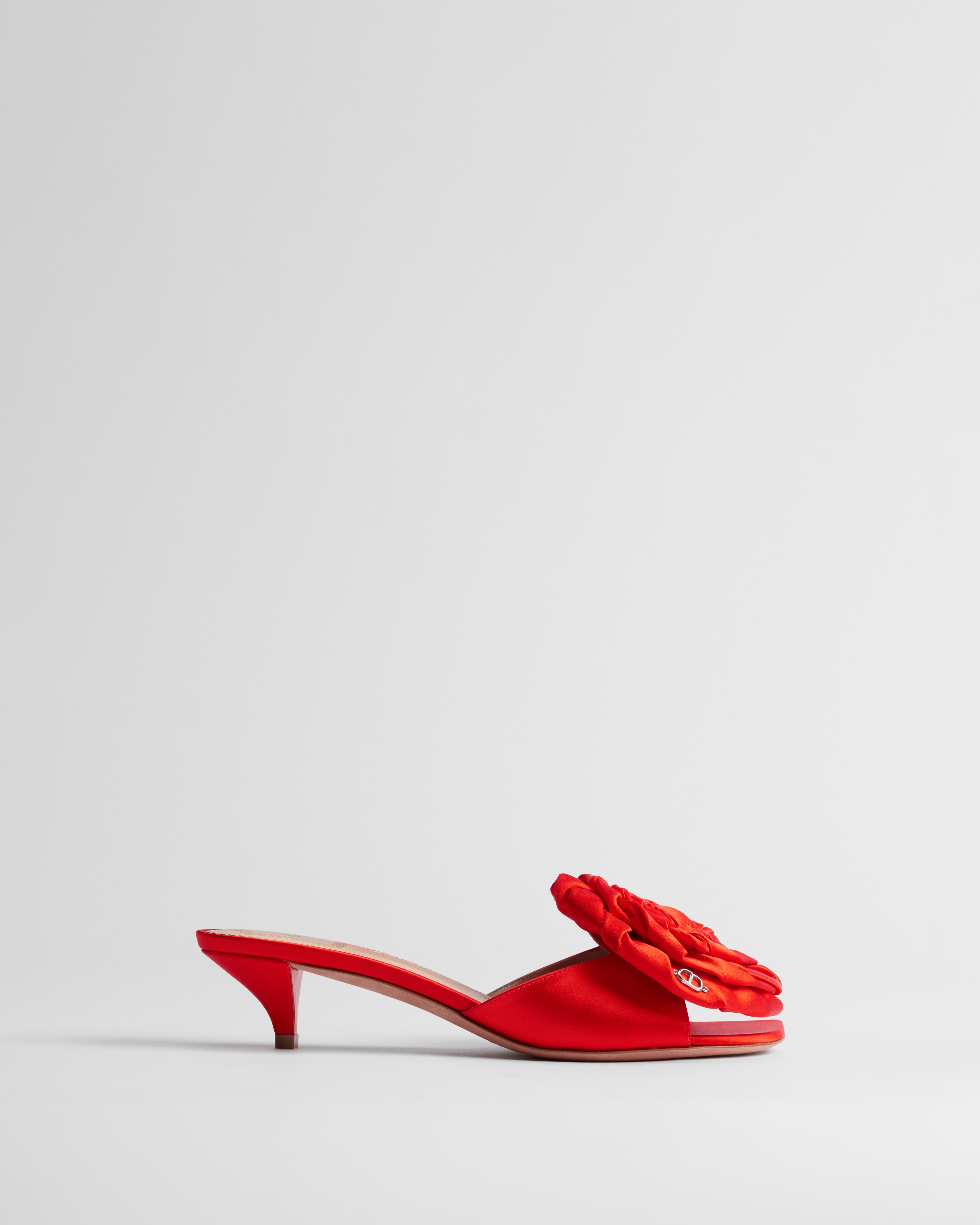 Dior Aurore Heeled Sandal Coral Red Satin E02