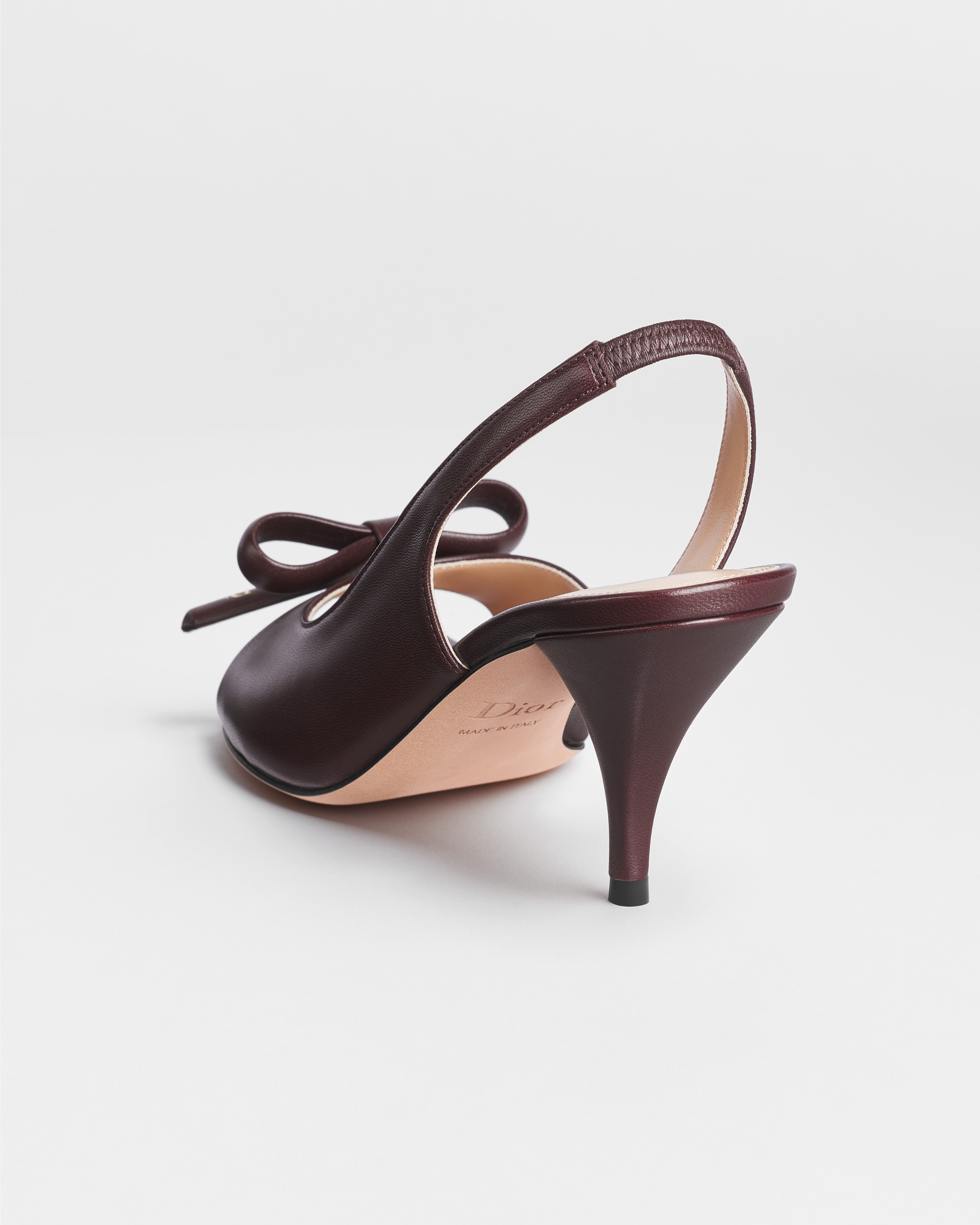 Dior Bow Heeled Slingback Sandal Burgundy Lambskin E05