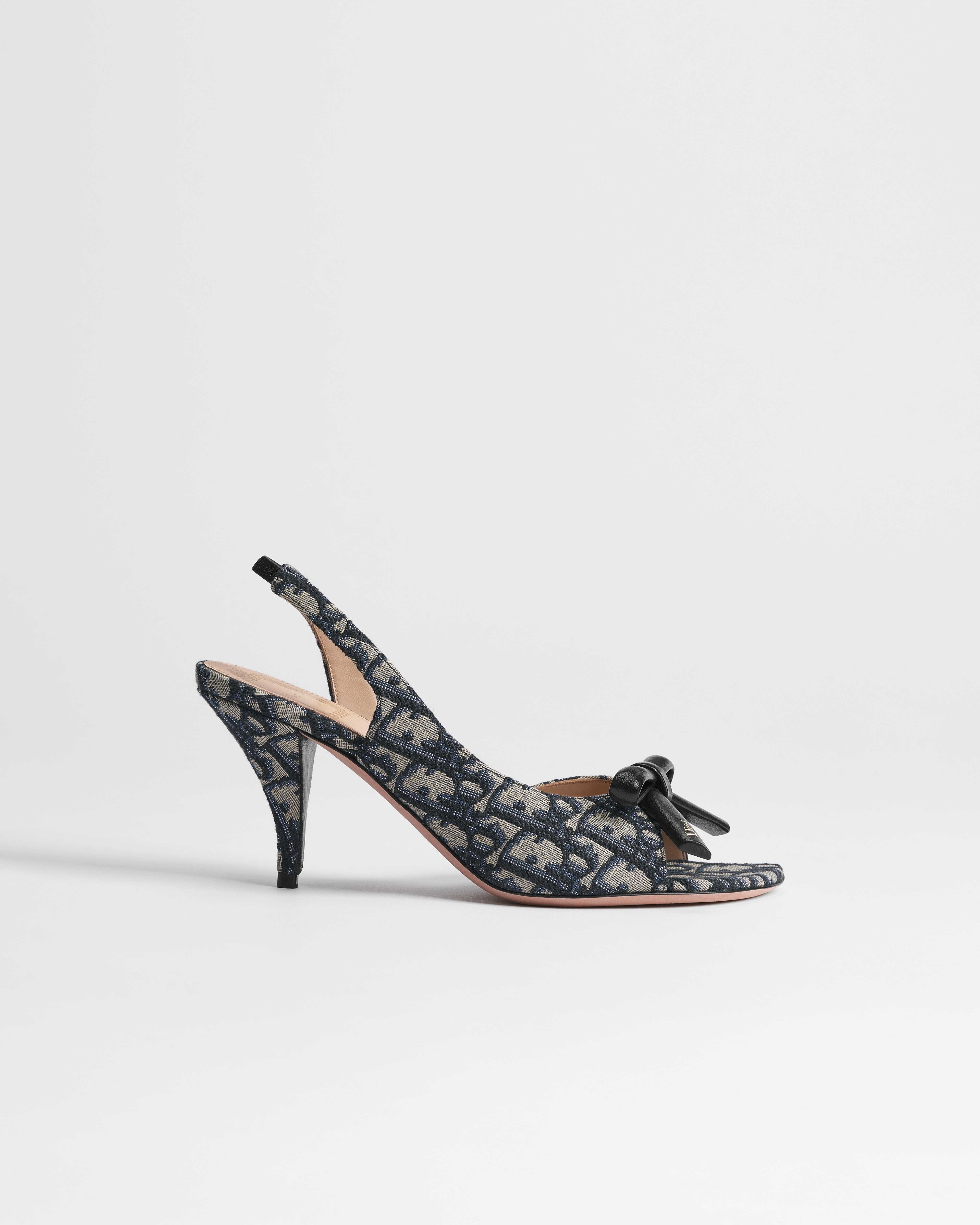 Dior Bow Heeled Slingback Sandal Deep Blue Dior Oblique Embroidered Cotton E02