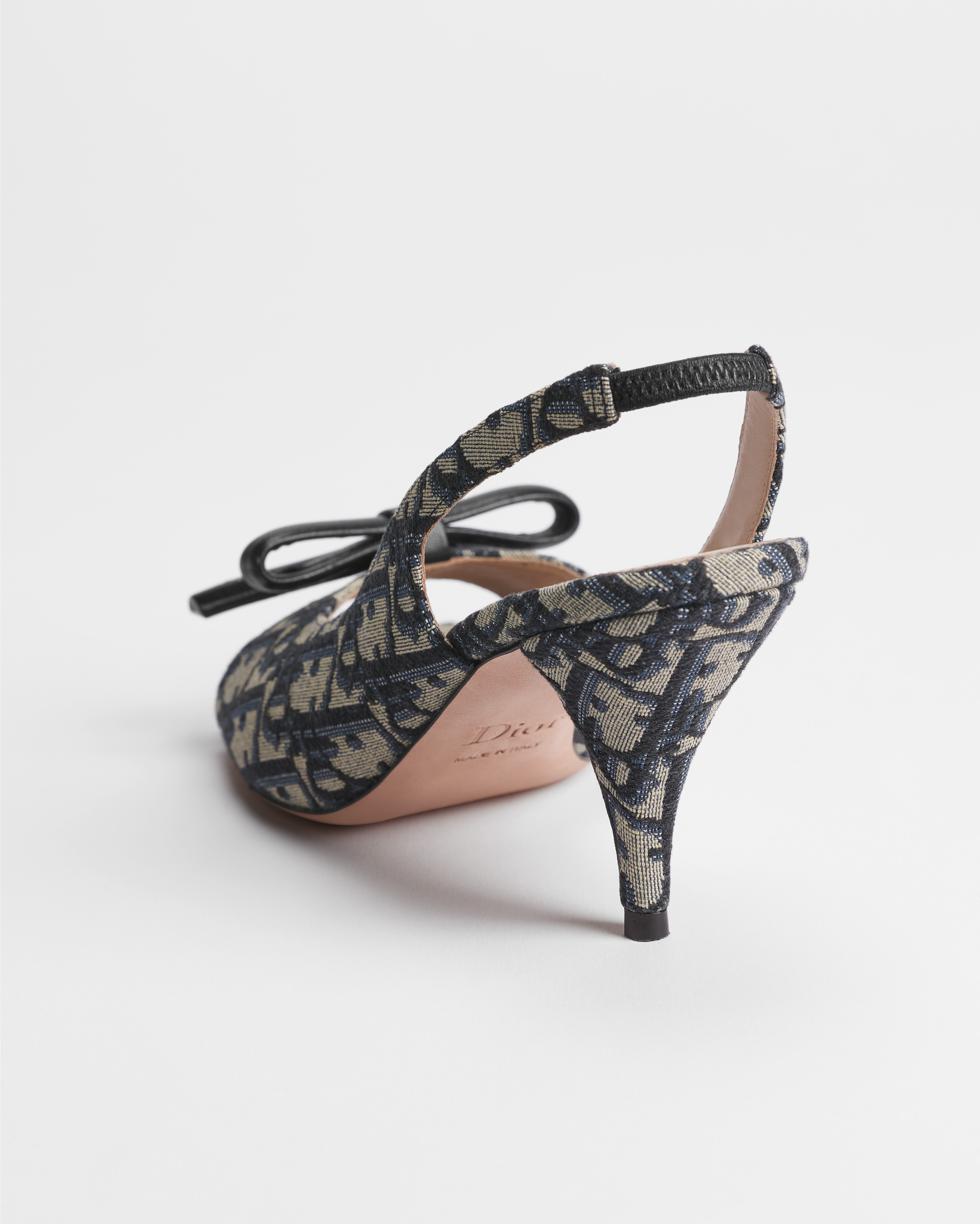 Dior Bow Heeled Slingback Sandal Deep Blue Dior Oblique Embroidered Cotton E05