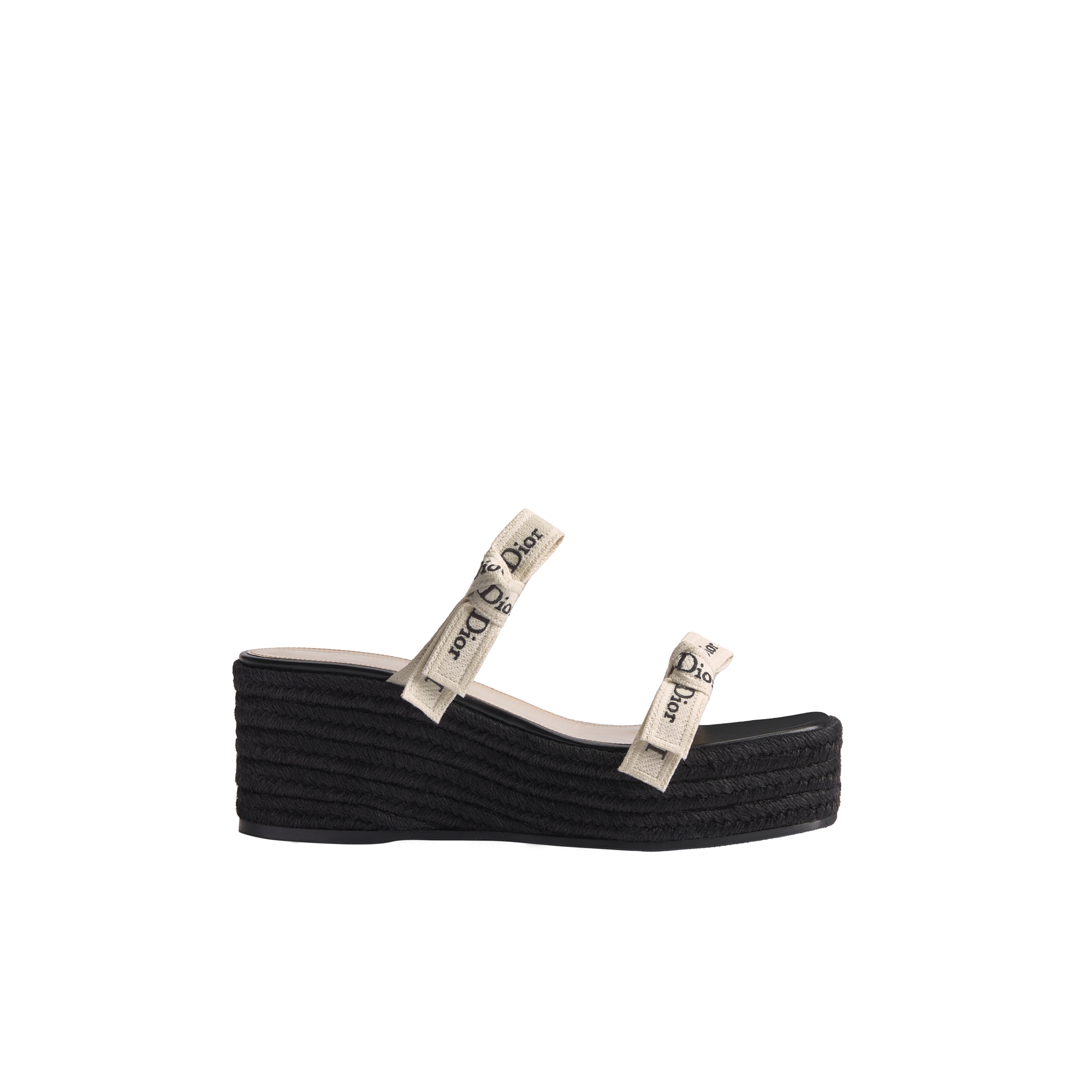  White Embroidered Cotton and Black Raffia