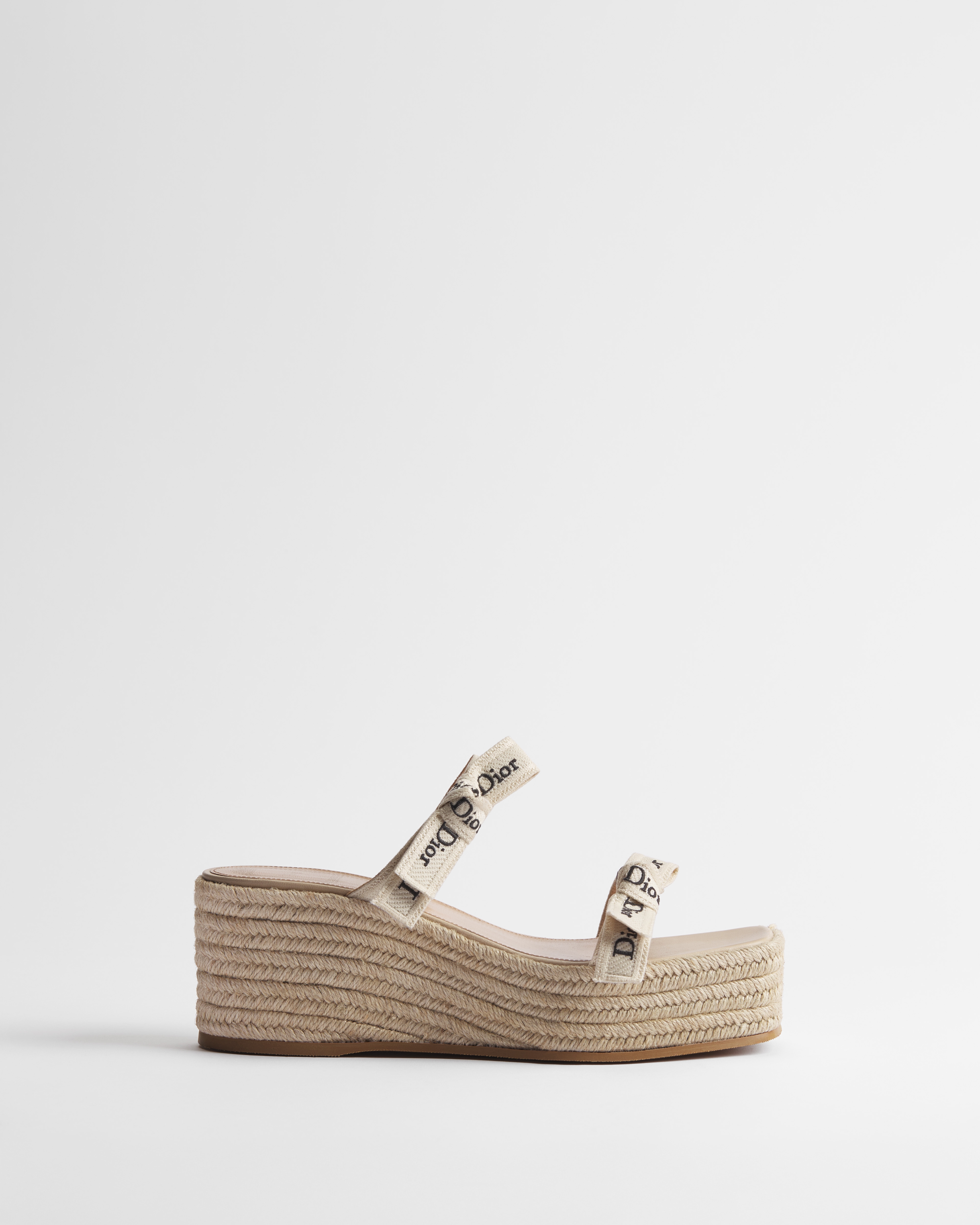 J'Adior Wedge Slide with Straps White Embroidered Cotton E02