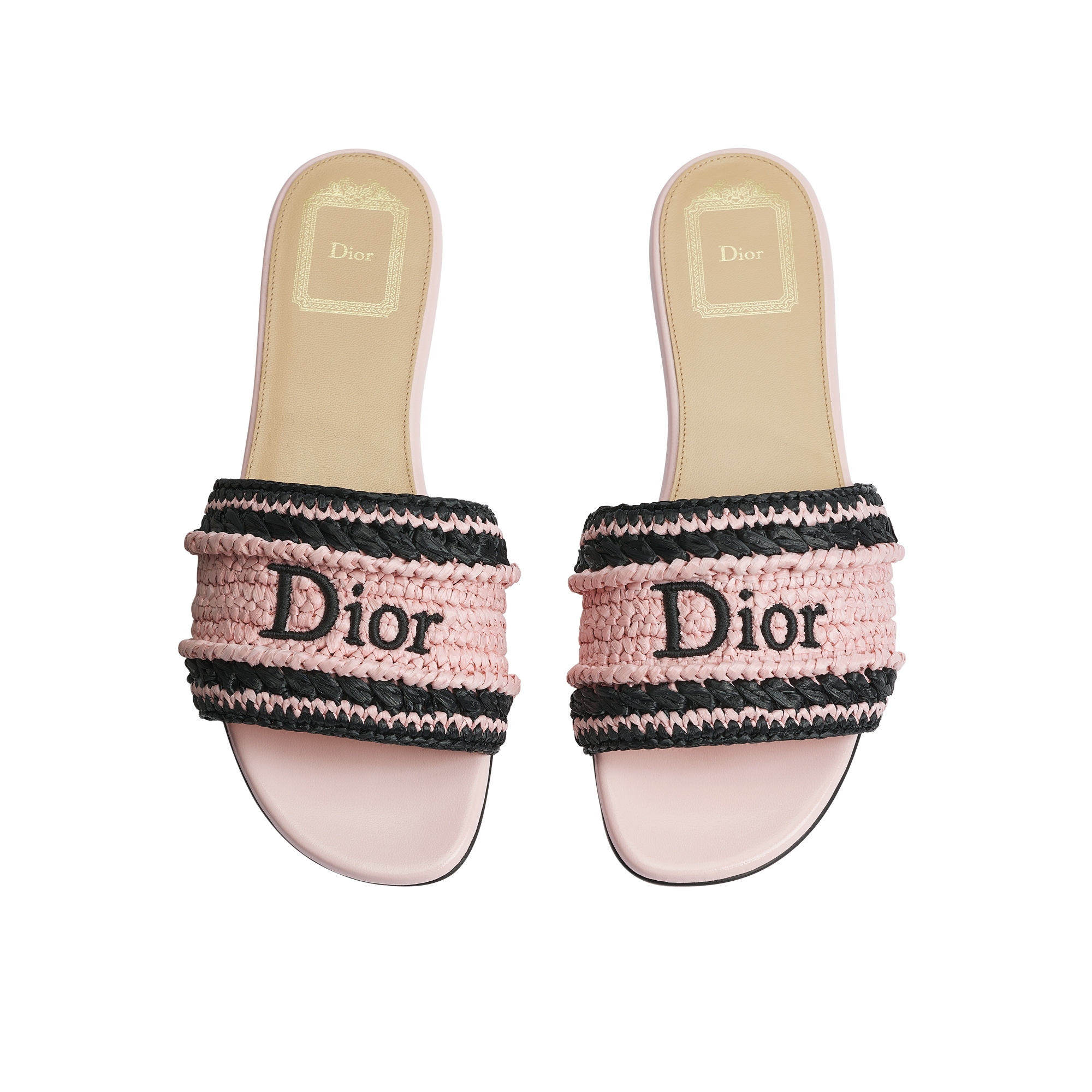 Dioriviera Dior Woven Slide Soupir Pink Crocheted Raffia-Effect Technical Fabric E06