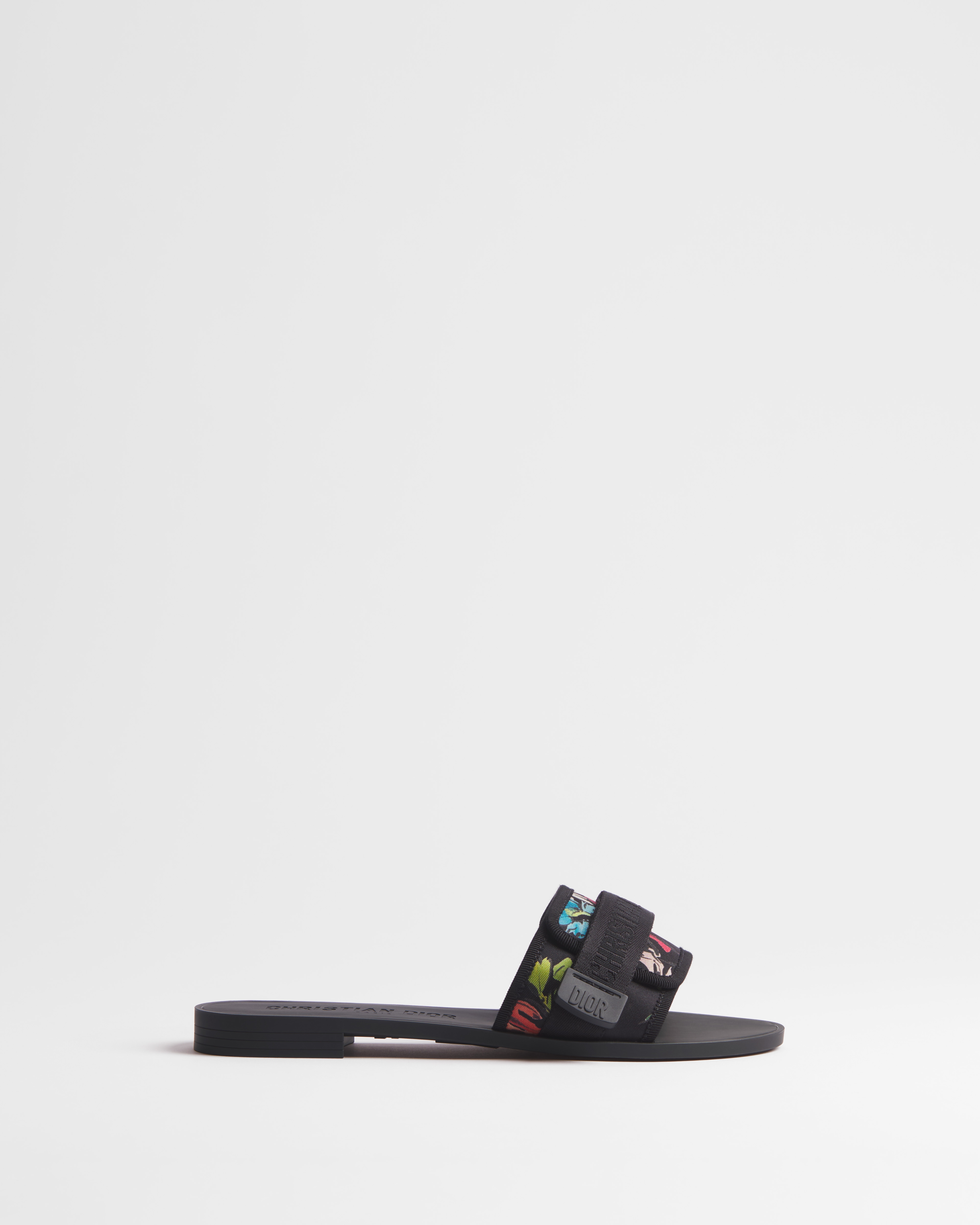 Dioriviera Dio(r)evolution Slide Black Technical Fabric with Multicolor Dior Arabesque Motif E02
