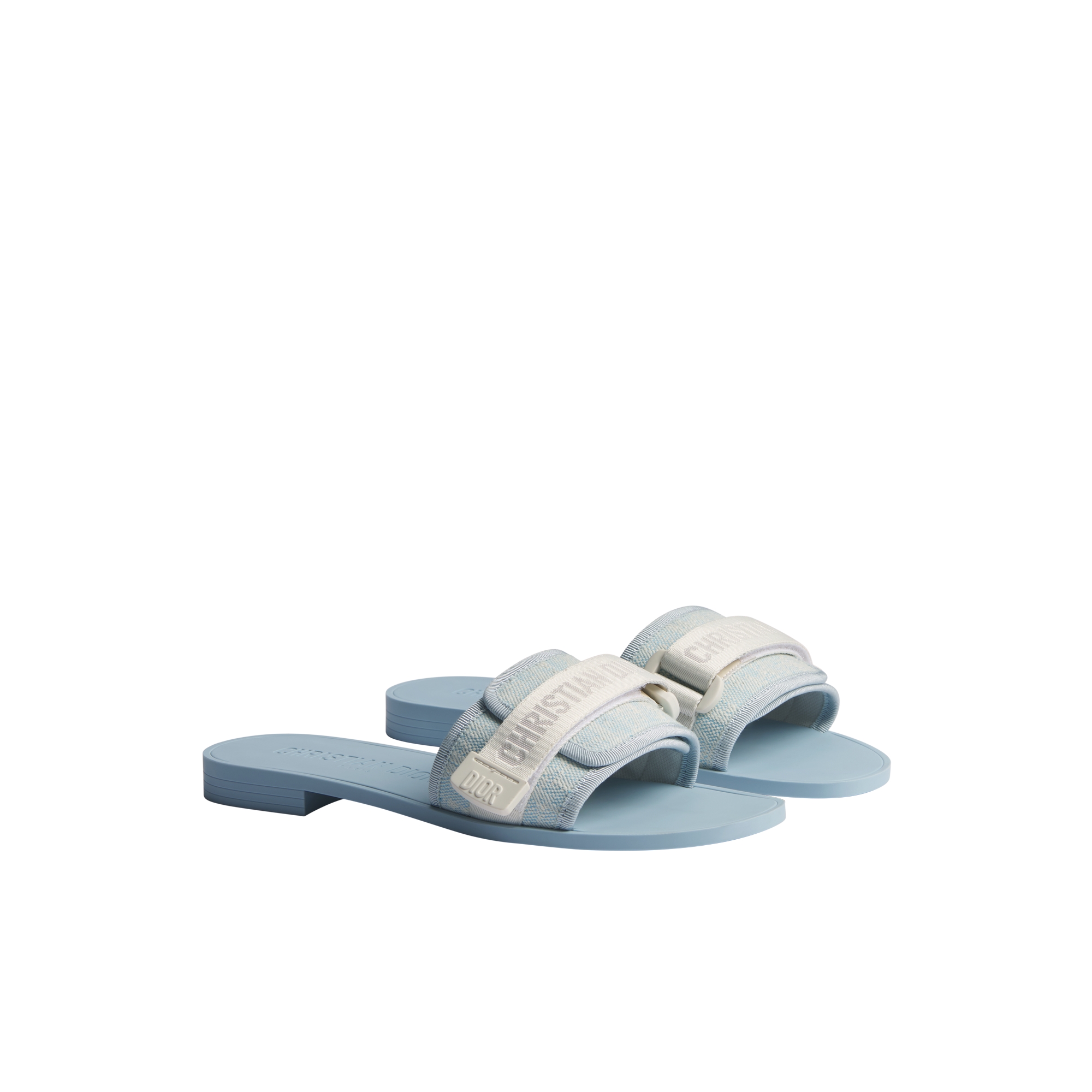 Dioriviera Dio(r)evolution Slide White and Sky Blue Dior Oblique Washed Linen E03