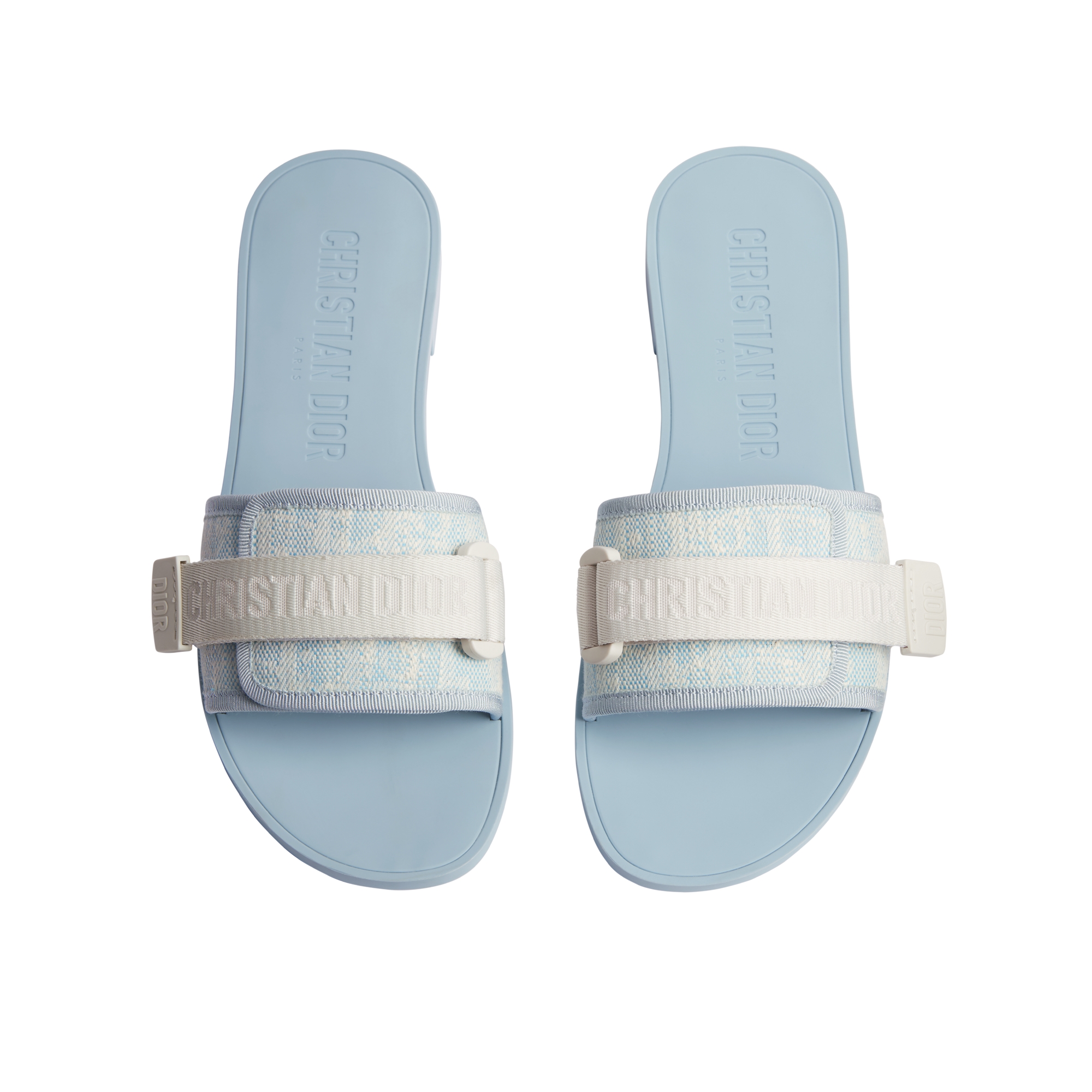 Dioriviera Dio(r)evolution Slide White and Sky Blue Dior Oblique Washed Linen E06