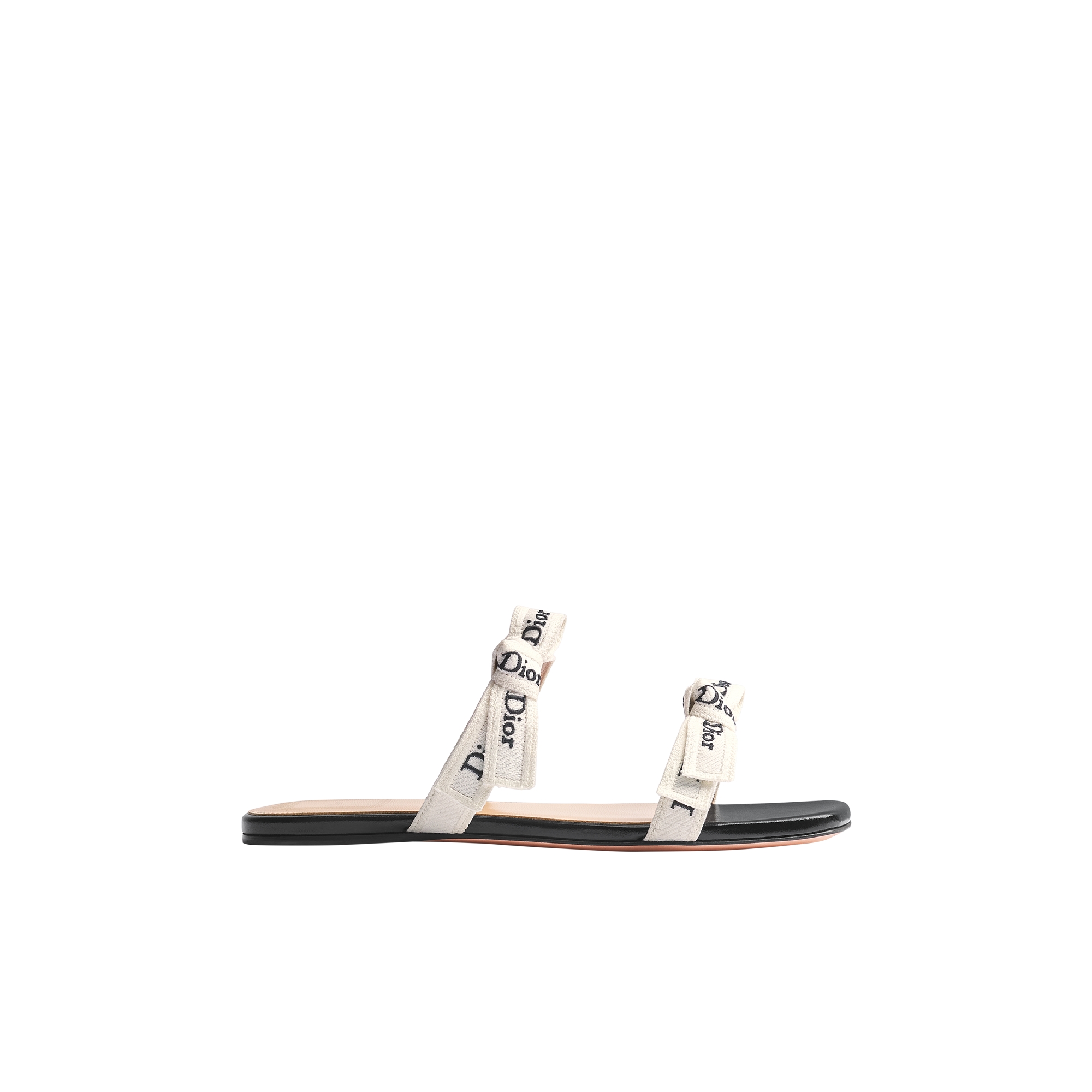 J'Adior Sandal with Straps White Embroidered Cotton and Black
