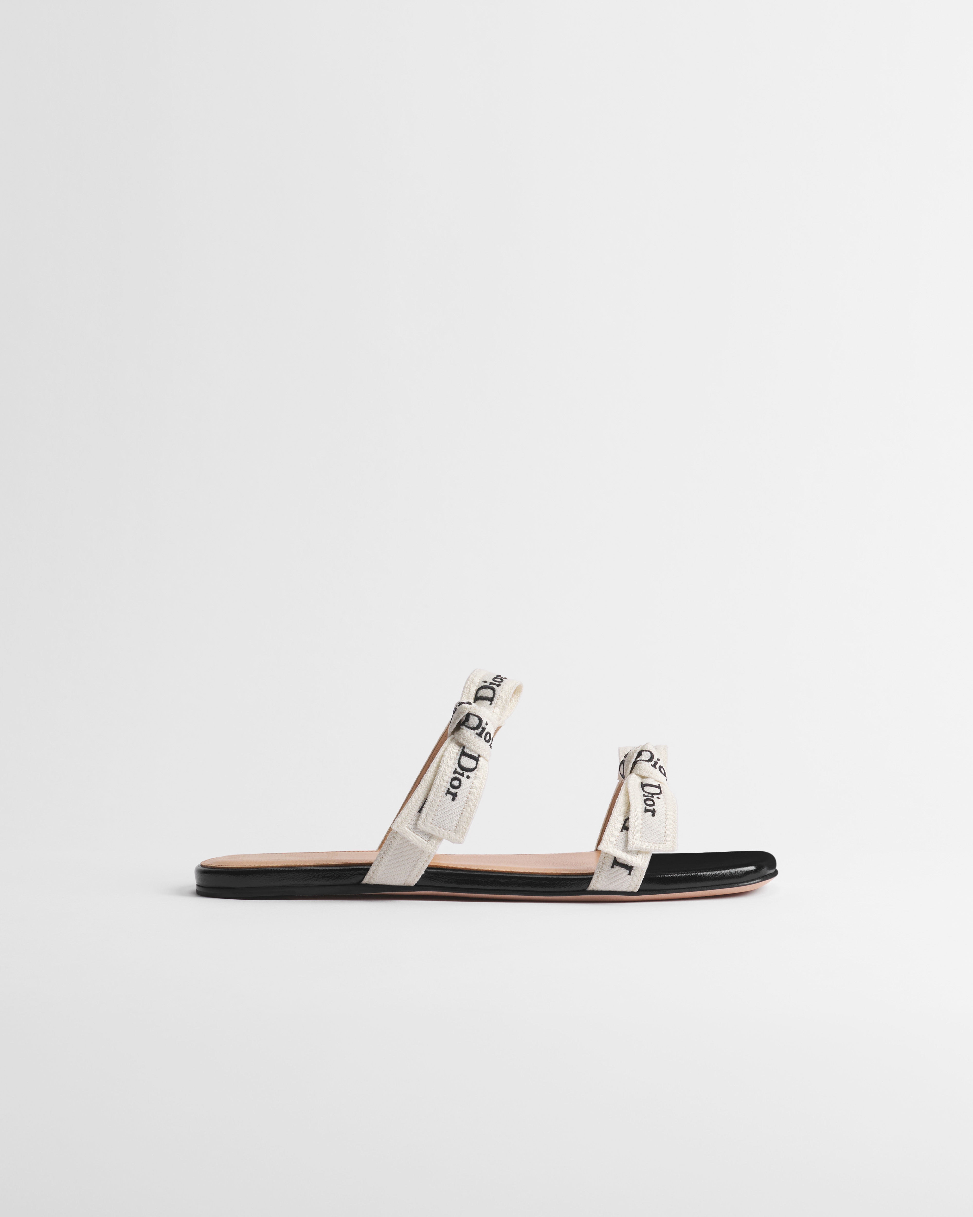 J'Adior Sandal with Straps White Embroidered Cotton and Black Lambskin E02