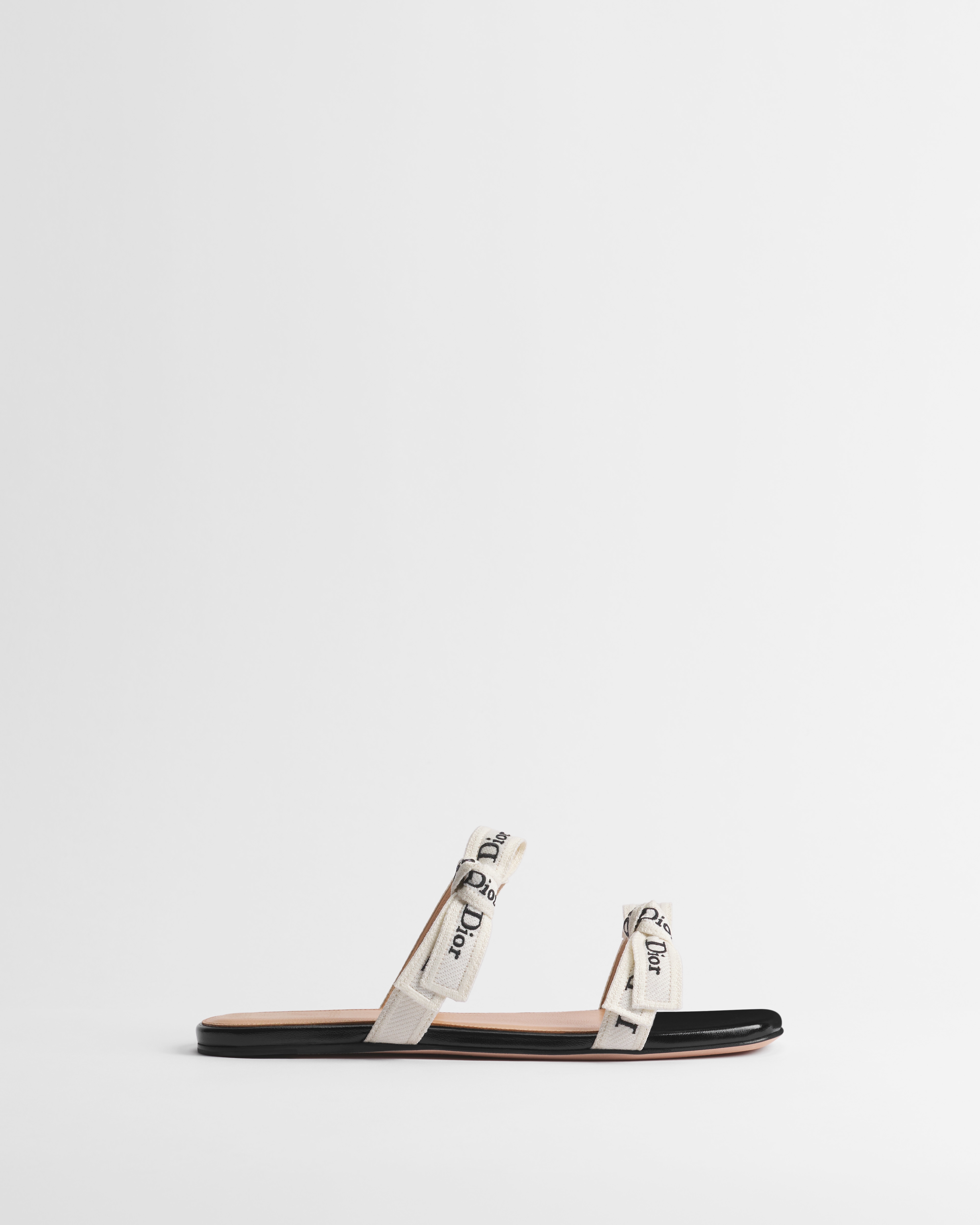 J'Adior Sandal with Straps White Embroidered Cotton and Black Lambskin E02