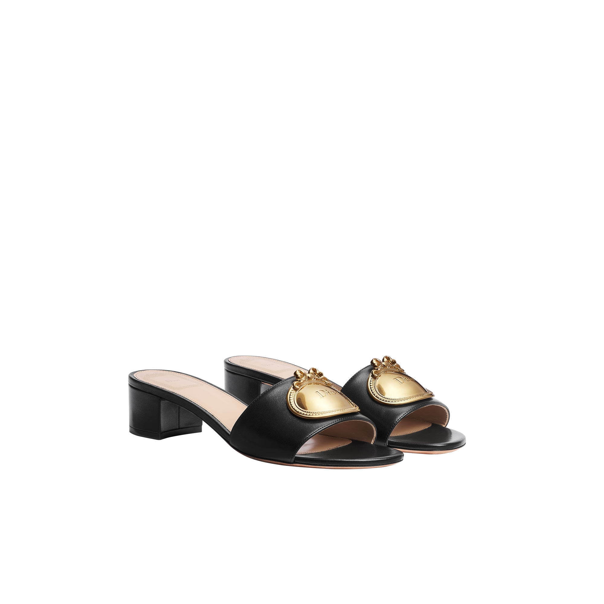 Dior Médaillon Buckle Heeled Slide Black Lambskin E03