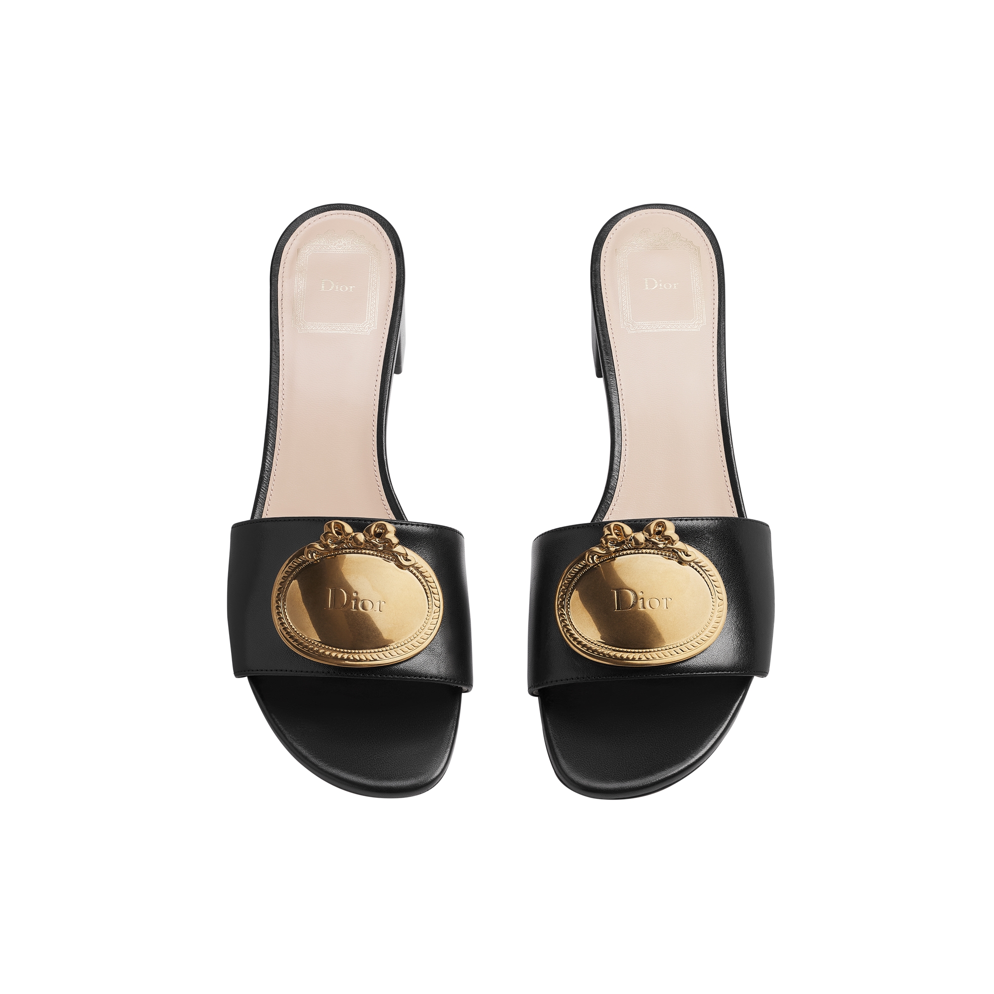 Dior Médaillon Buckle Heeled Slide Black Lambskin E06