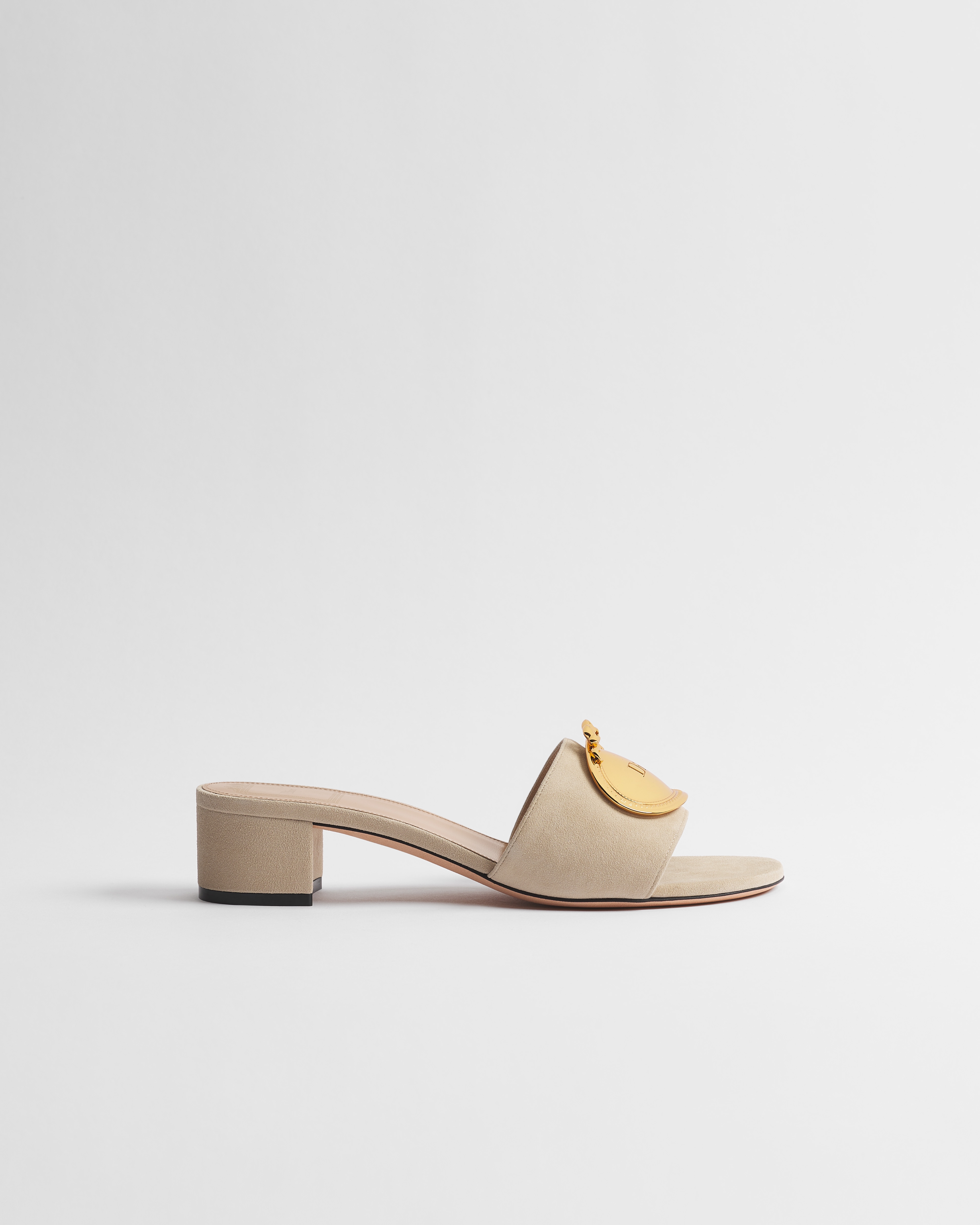 Dior Médaillon Buckle Heeled Slide Trench Suede Goatskin E02