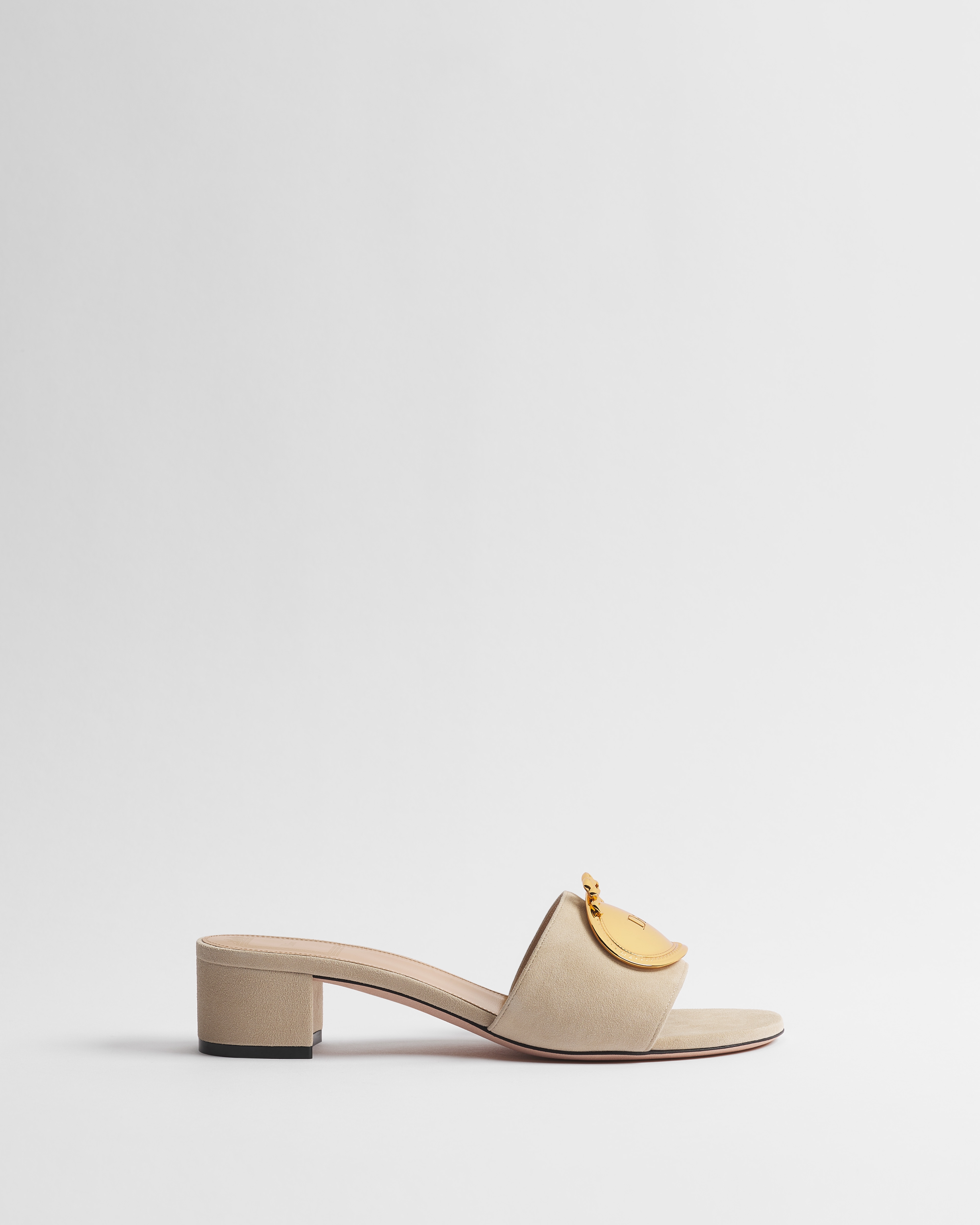 Slide Dior Médaillon Buckle com salto Pele de cabra acamurçada Trench E02