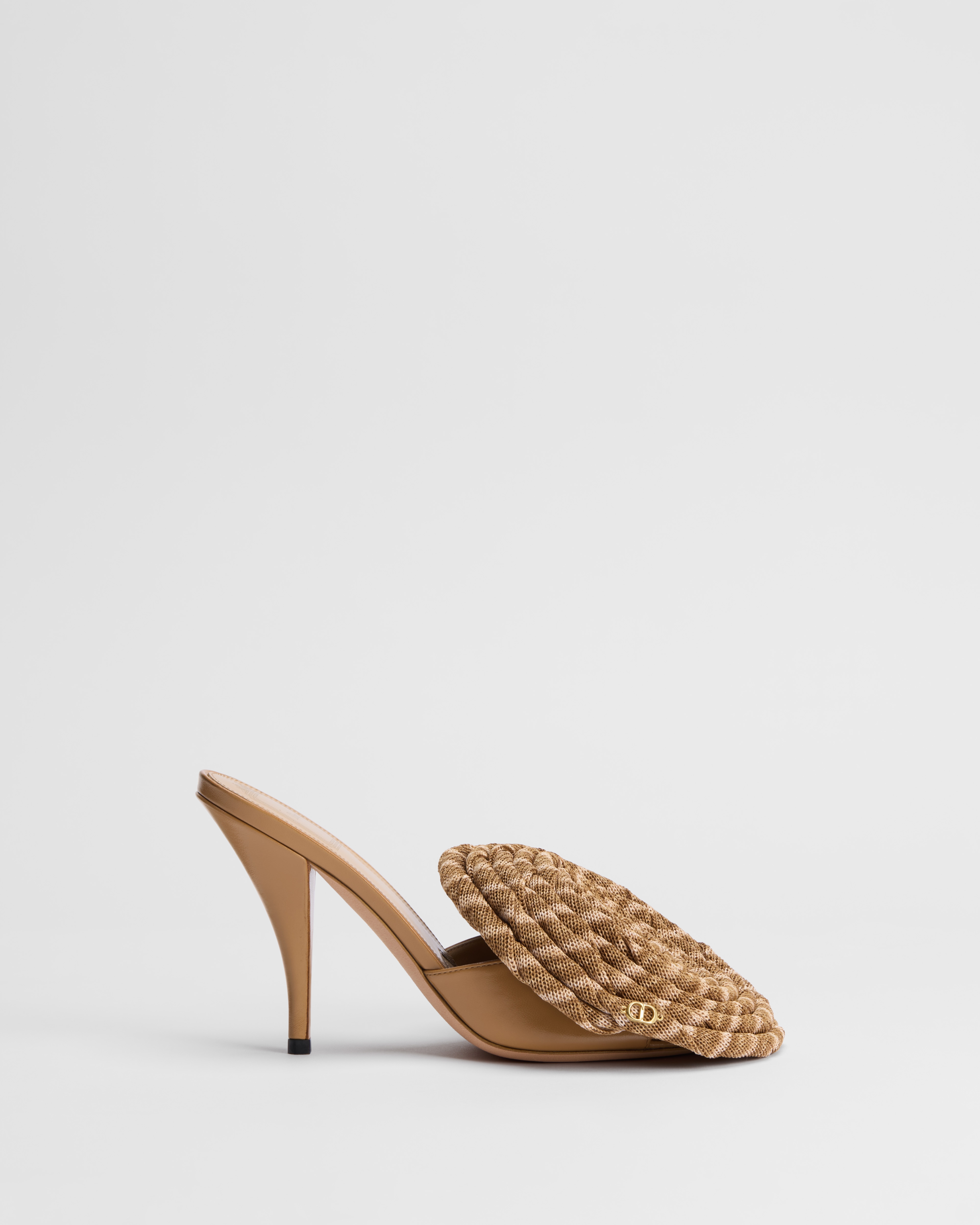 Dior Aurore Heeled Sandal Beige Lambskin and Crocheted Raffia-Effect Technical Fabric E02