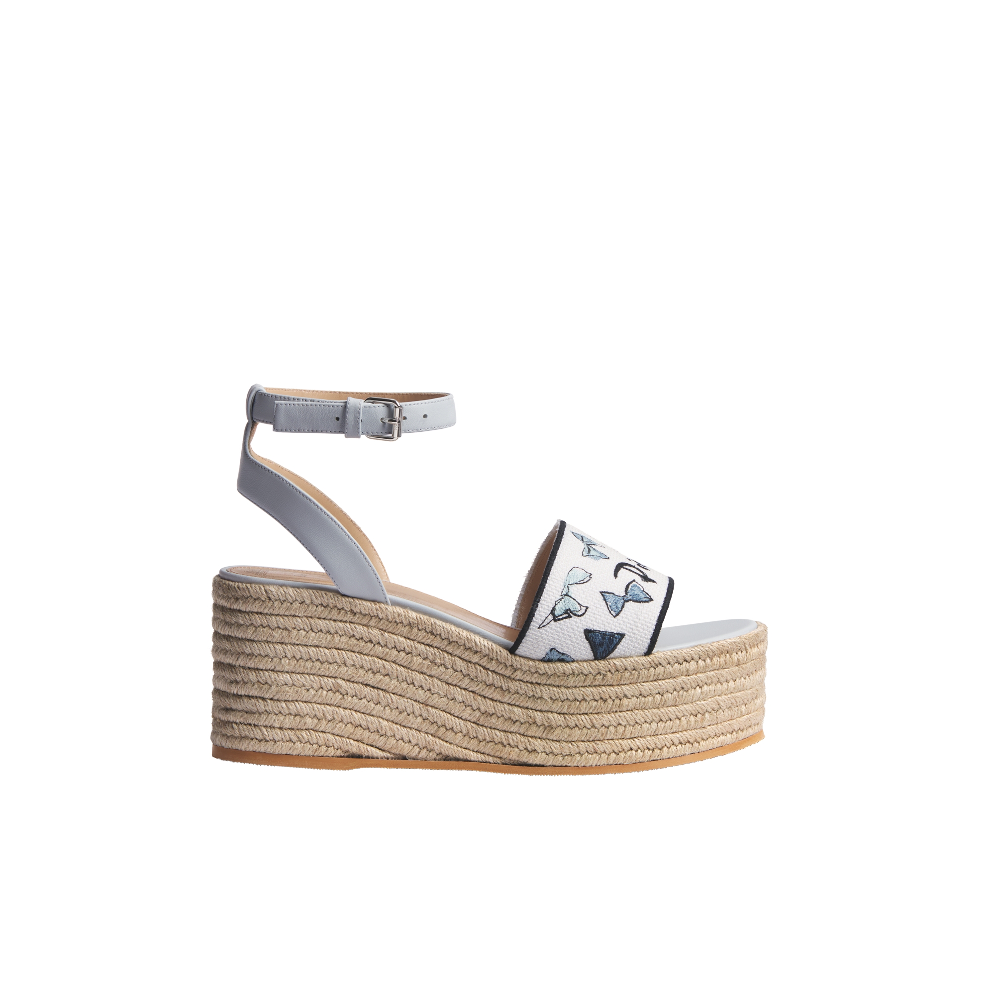 Dioriviera Dway Wedge Slide Blue and White Dior Bows Embroidered