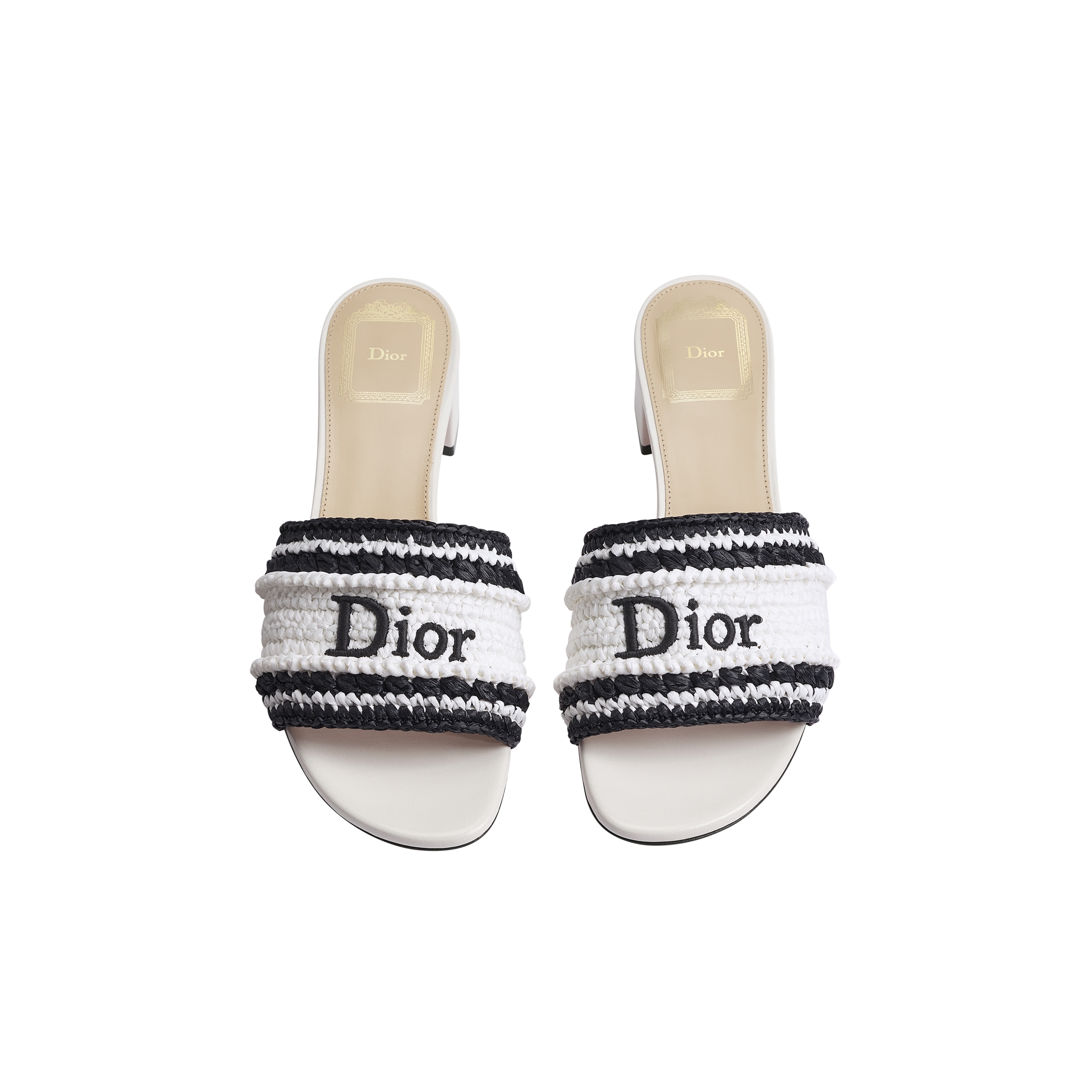 Dioriviera Dior Woven Heeled Slide White Crocheted Raffia-Effect Technical Fabric E06