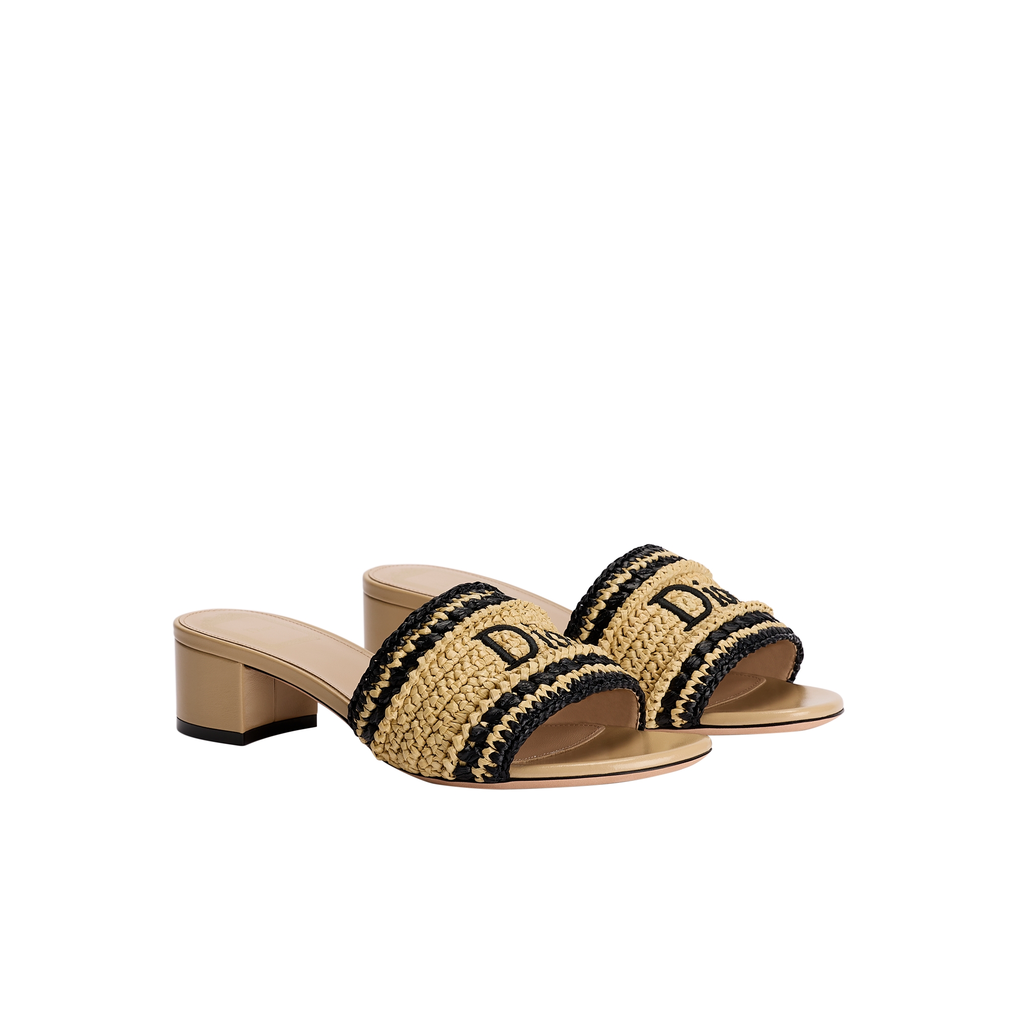 Dioriviera Dior Woven Heeled Slide Trench Crocheted Raffia-Effect Technical Fabric E03