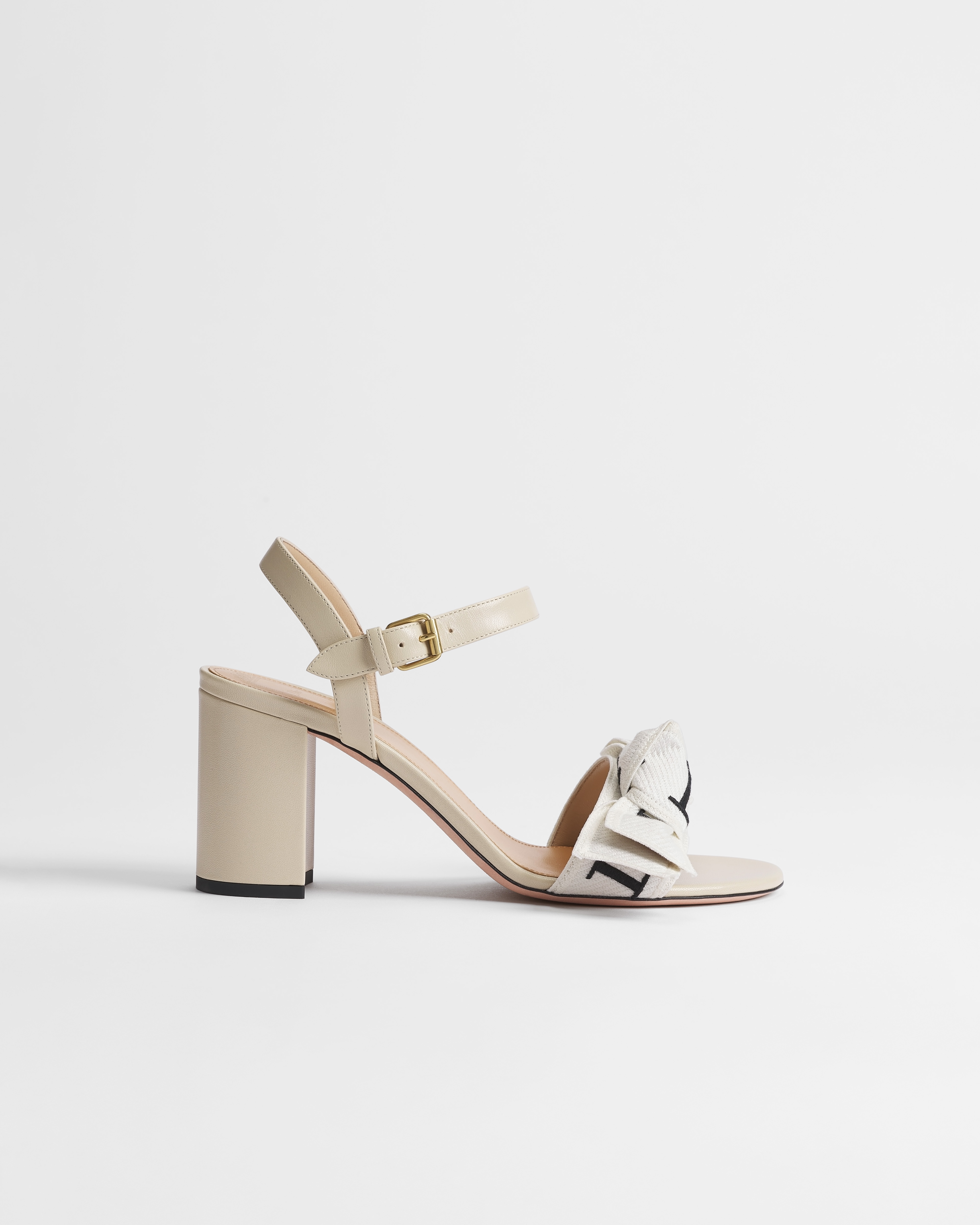 J'Adior Heeled Sandal White Embroidered Cotton and Trench Lambskin E02