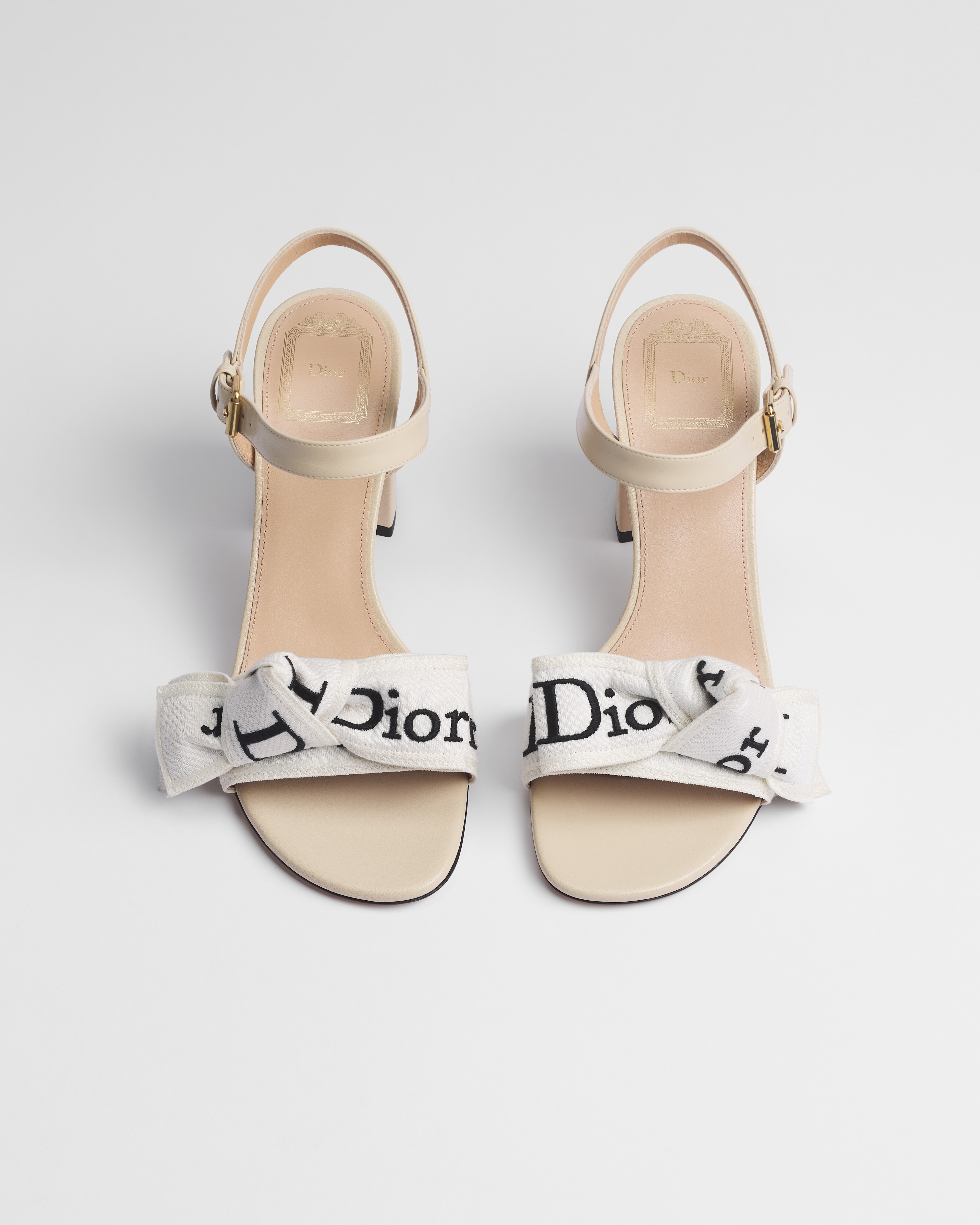 J'Adior Heeled Sandal White Embroidered Cotton and Trench Lambskin | DIOR