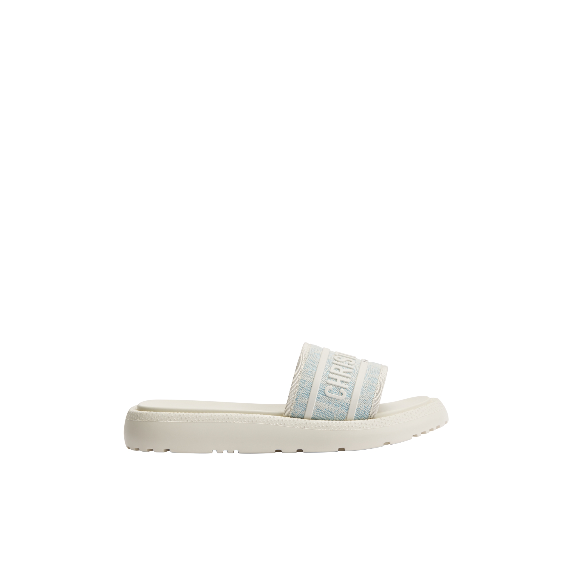 Dioriviera Dway Slide White and Sky Blue Dior Oblique Washed Linen E02