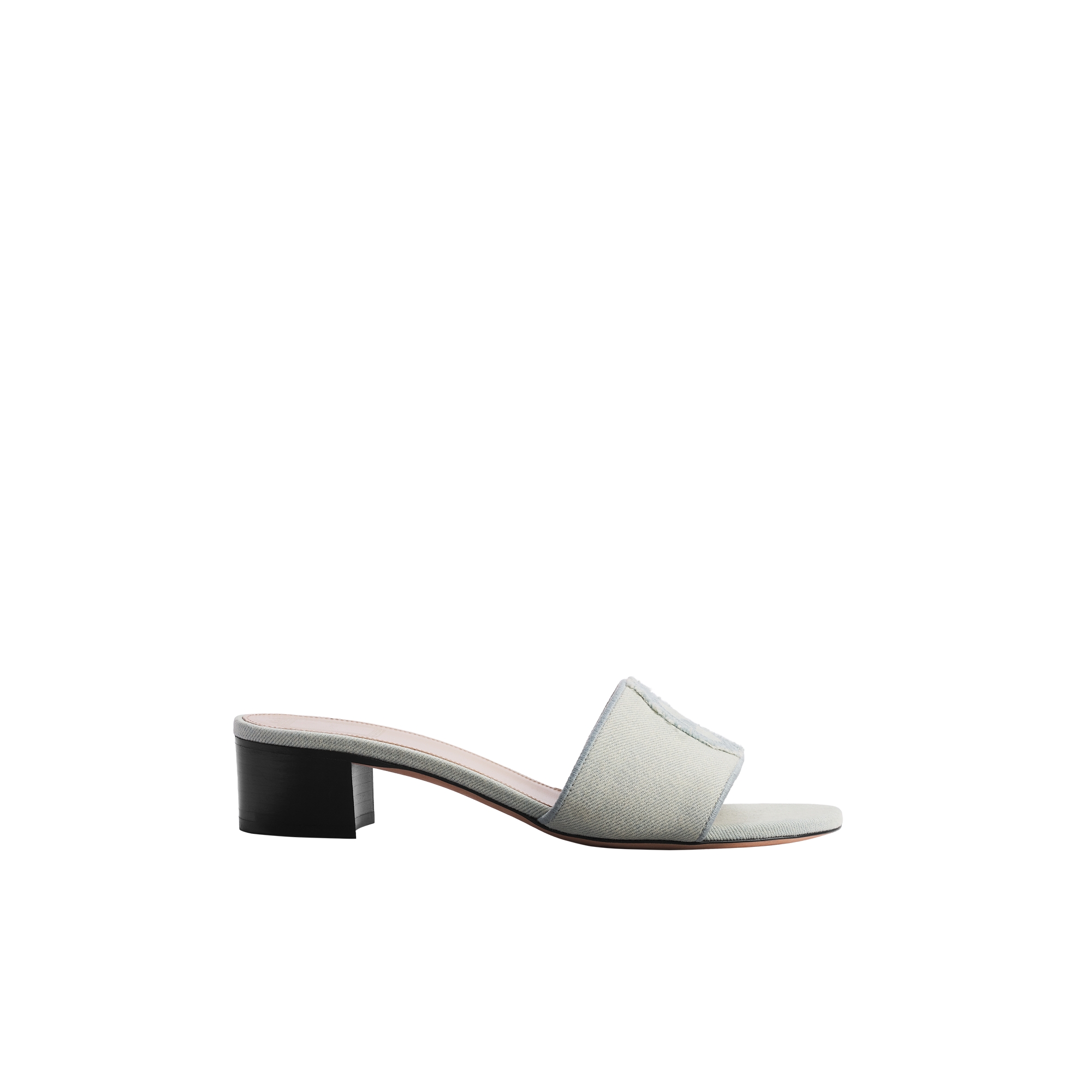 Dior Médaillon Heeled Slide Light Blue Cotton Denim E02