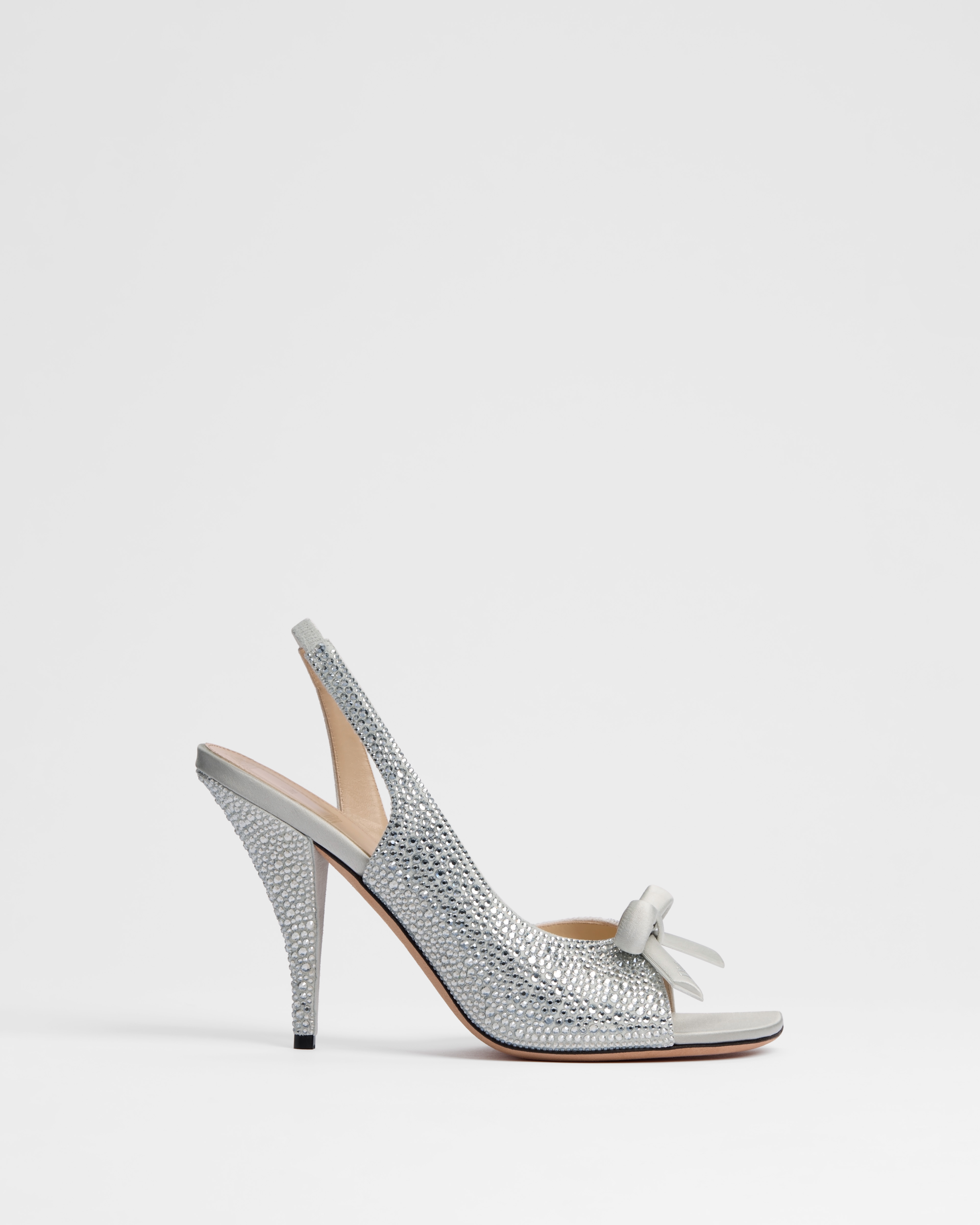 Dior Bow Slingback-Sandalette Ziegenveloursleder und Strass in Silberfarbe E02